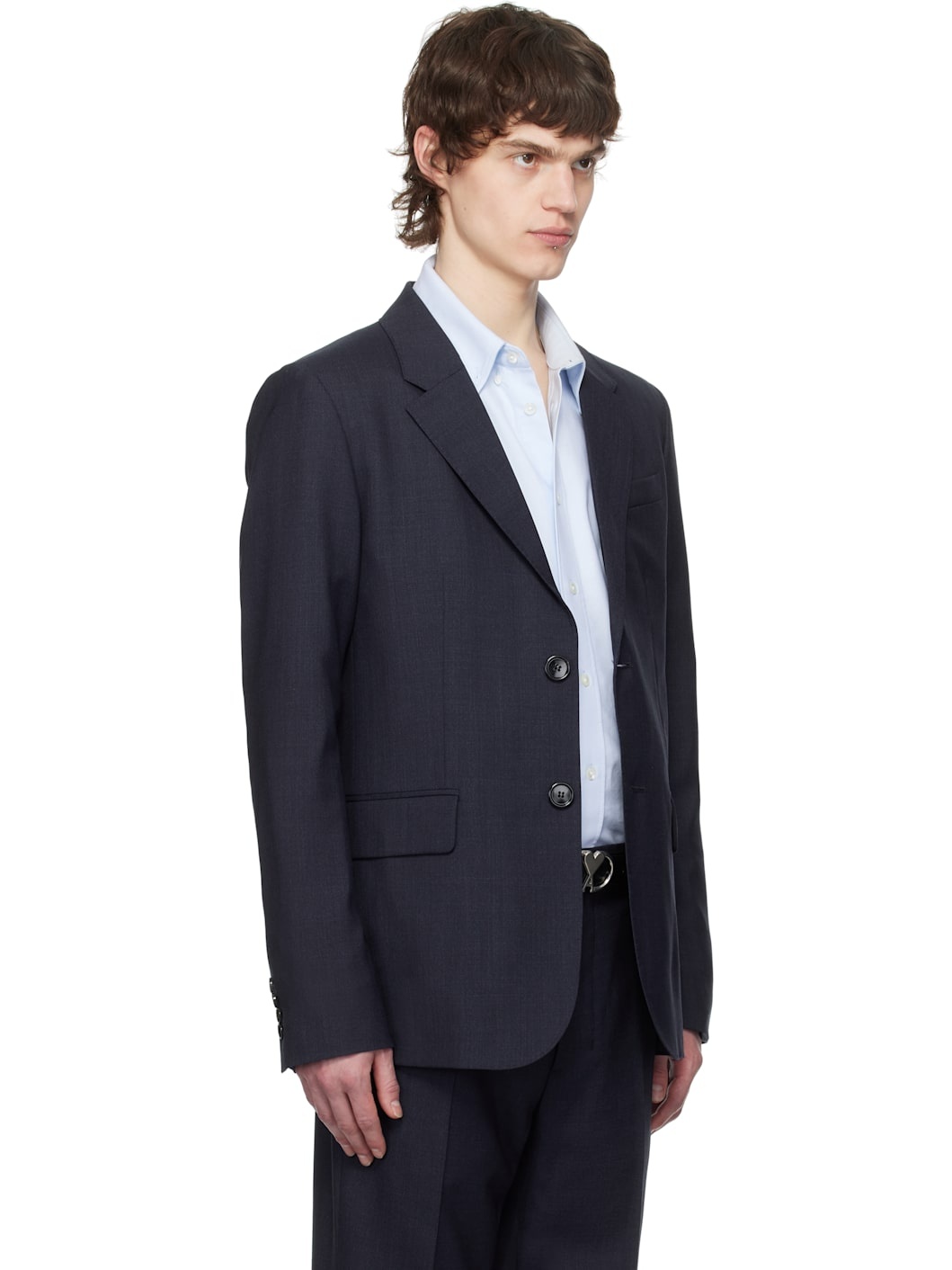 Navy Wool Two Buttons Blazer - 2