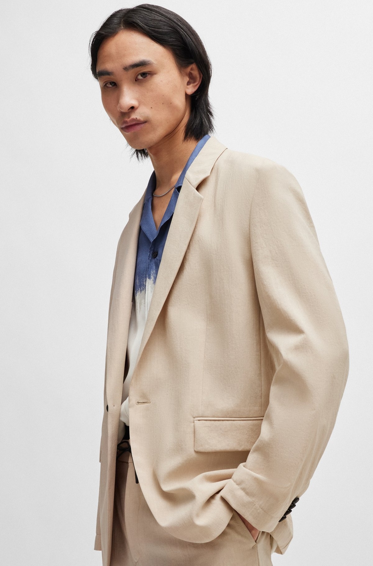 MODERN-FIT JACKET IN LINEN-LOOK FABRIC - 6