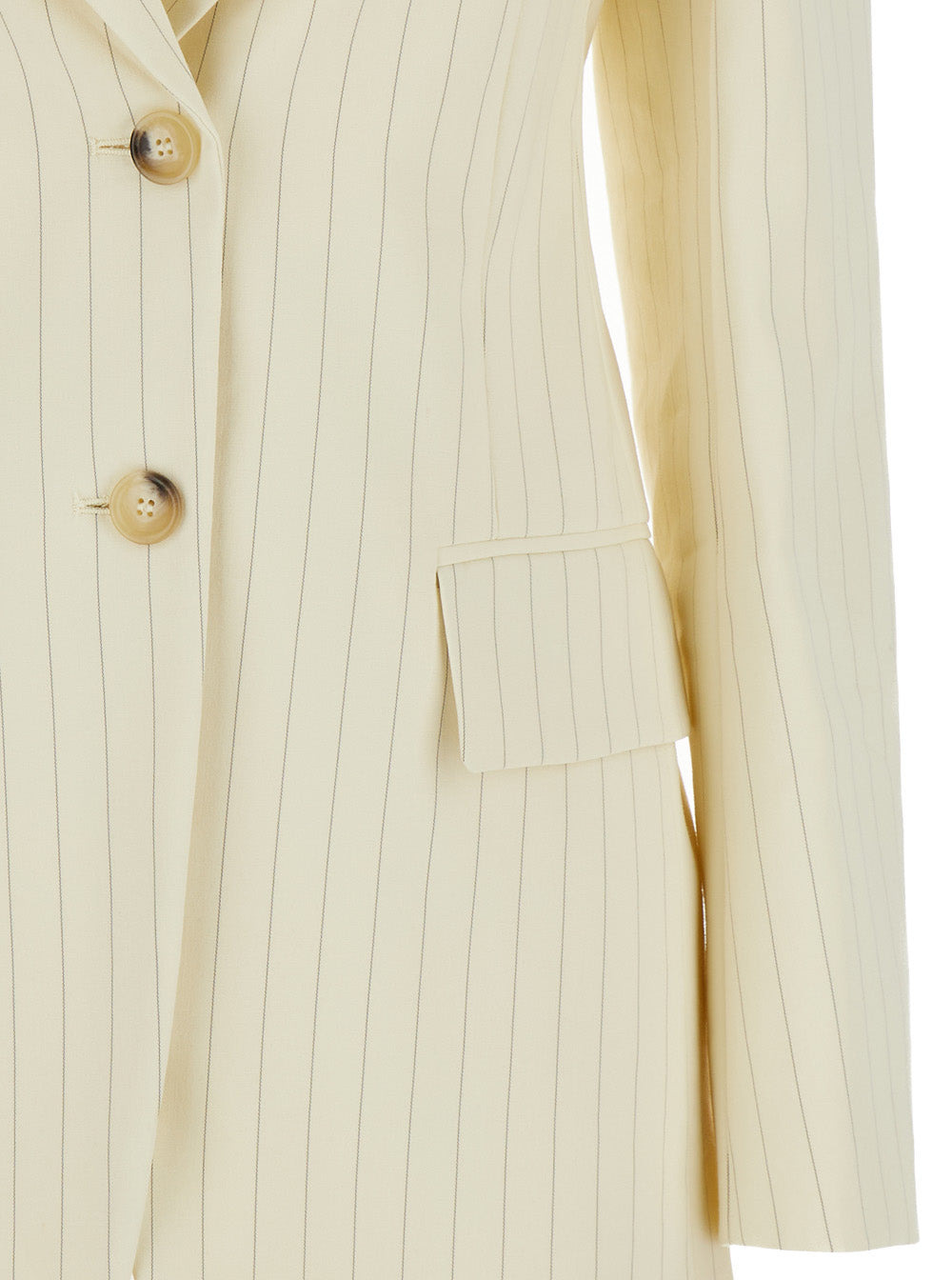 Sportmax Women Cream White Aversa Single-Breasted Striped Blazer In Ramie Woman - 3