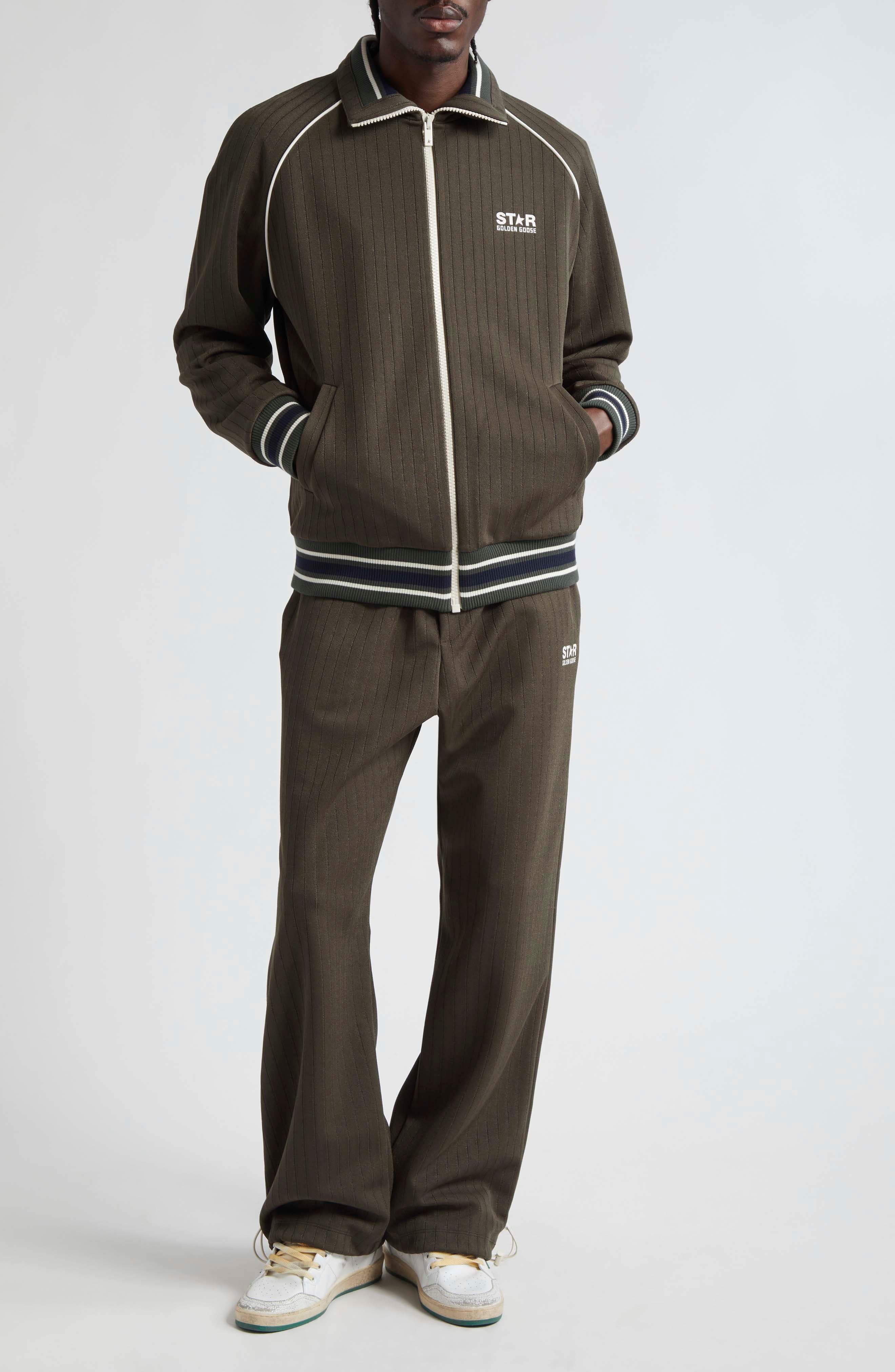 Golden Goose Star Wide Leg Track Pants in Military Green/Papyrus at Nordstrom - 2