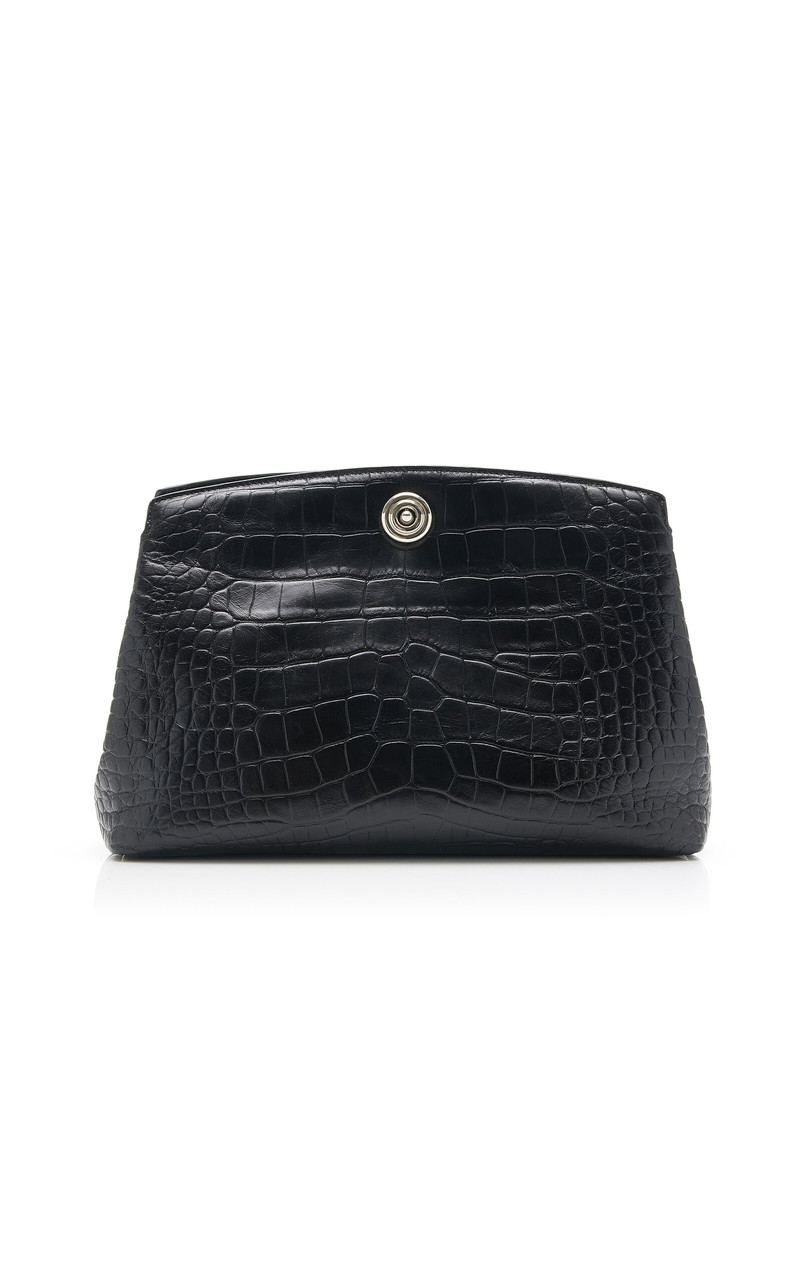 Pushlock Croc-Embossed Leather Clutch 1