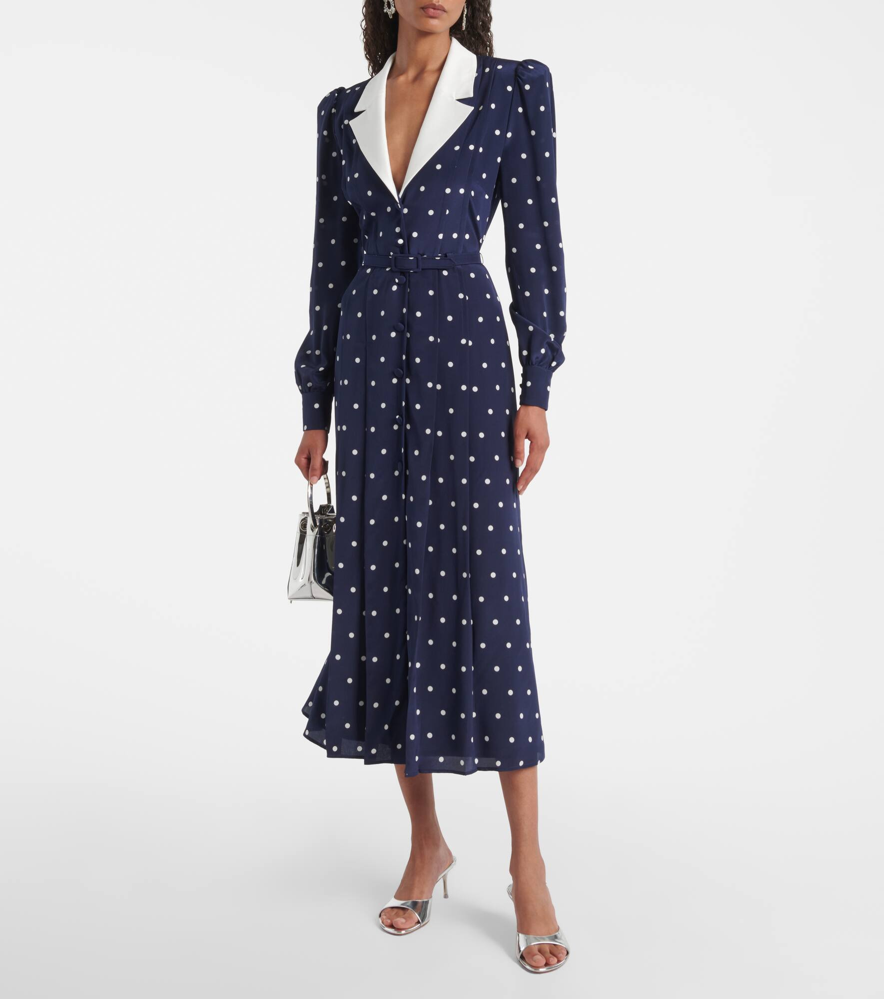Polka-dot silk satin shirt dress - 2