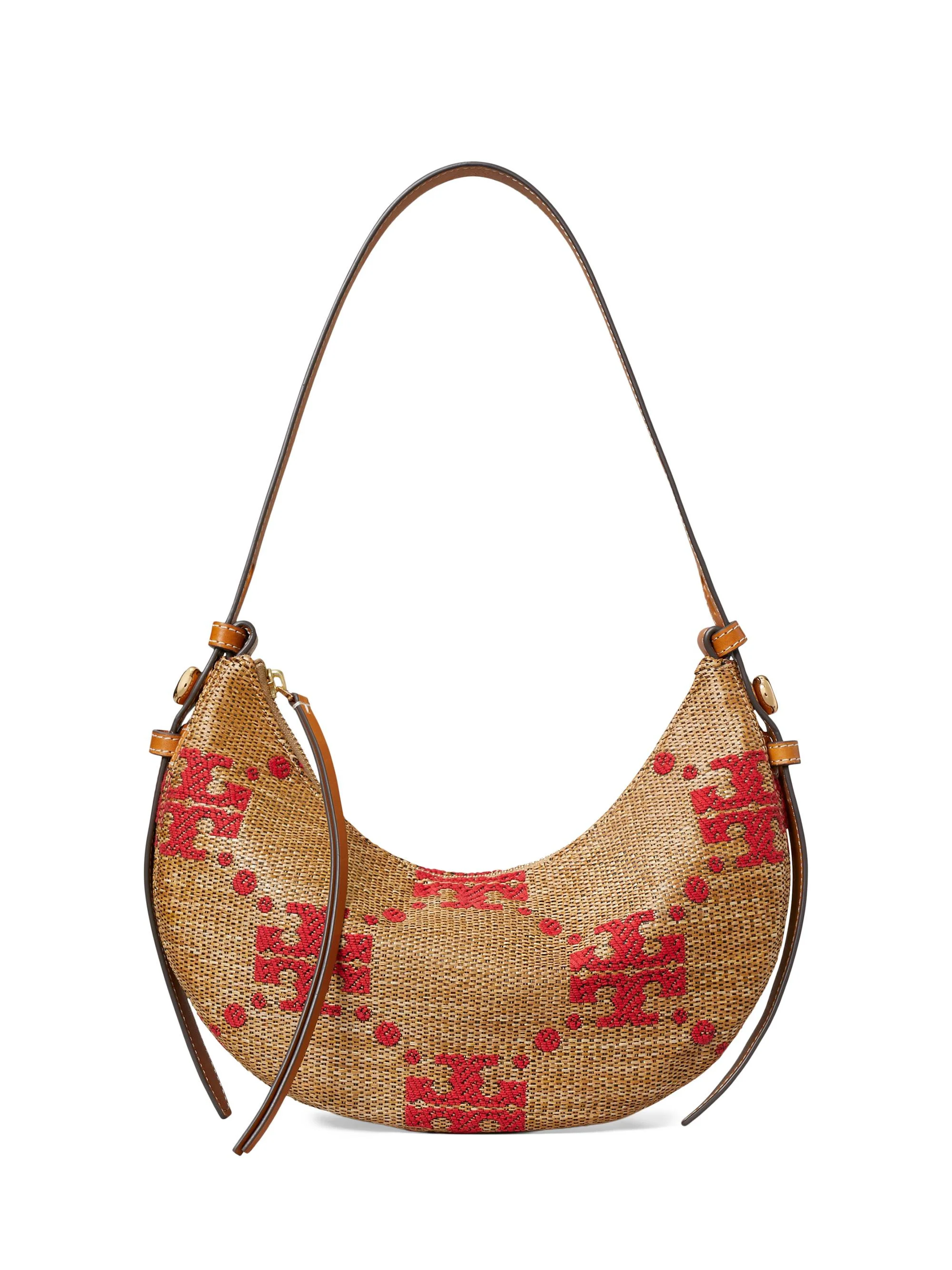 Women's T Monogram Romy Embroidered Straw Shoulder Bag - Natural - 1