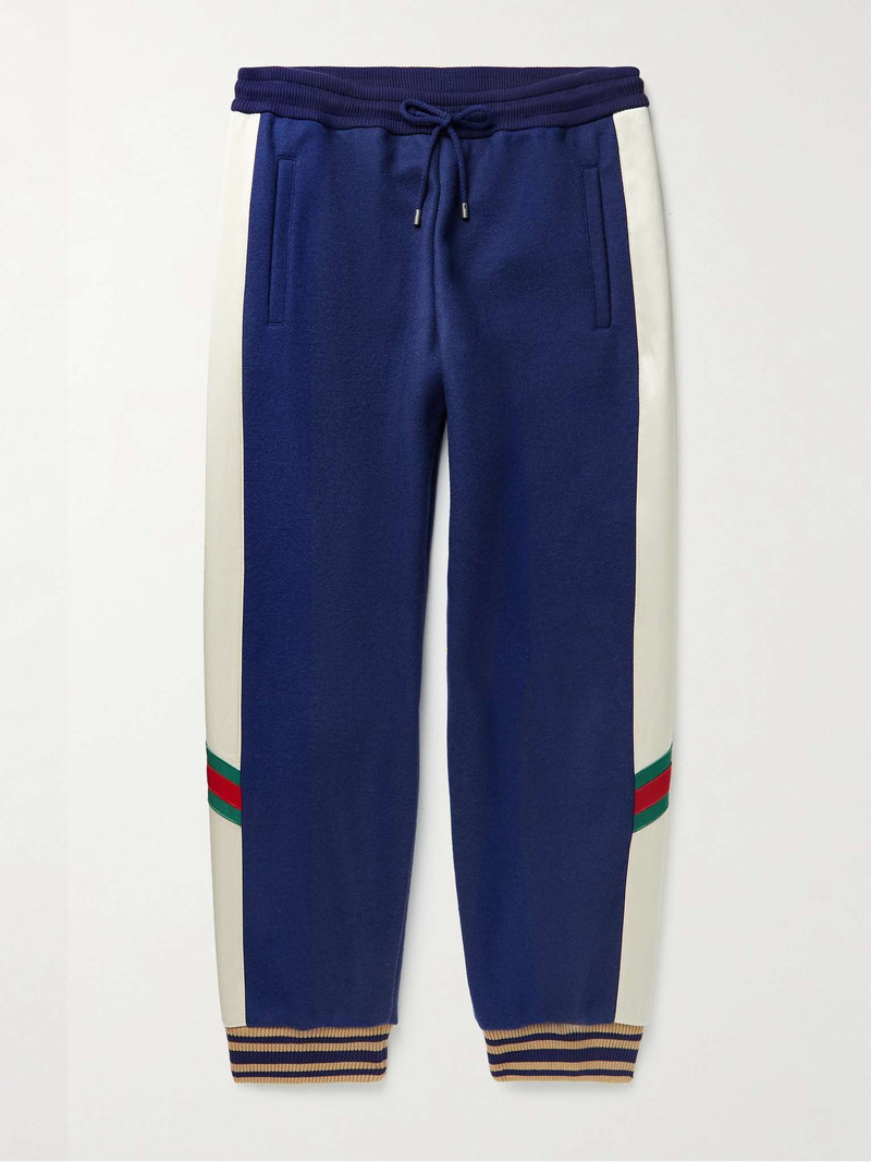 Tapered Logo-Appliquéd Wool-Jersey and Satin Track Pants - 1