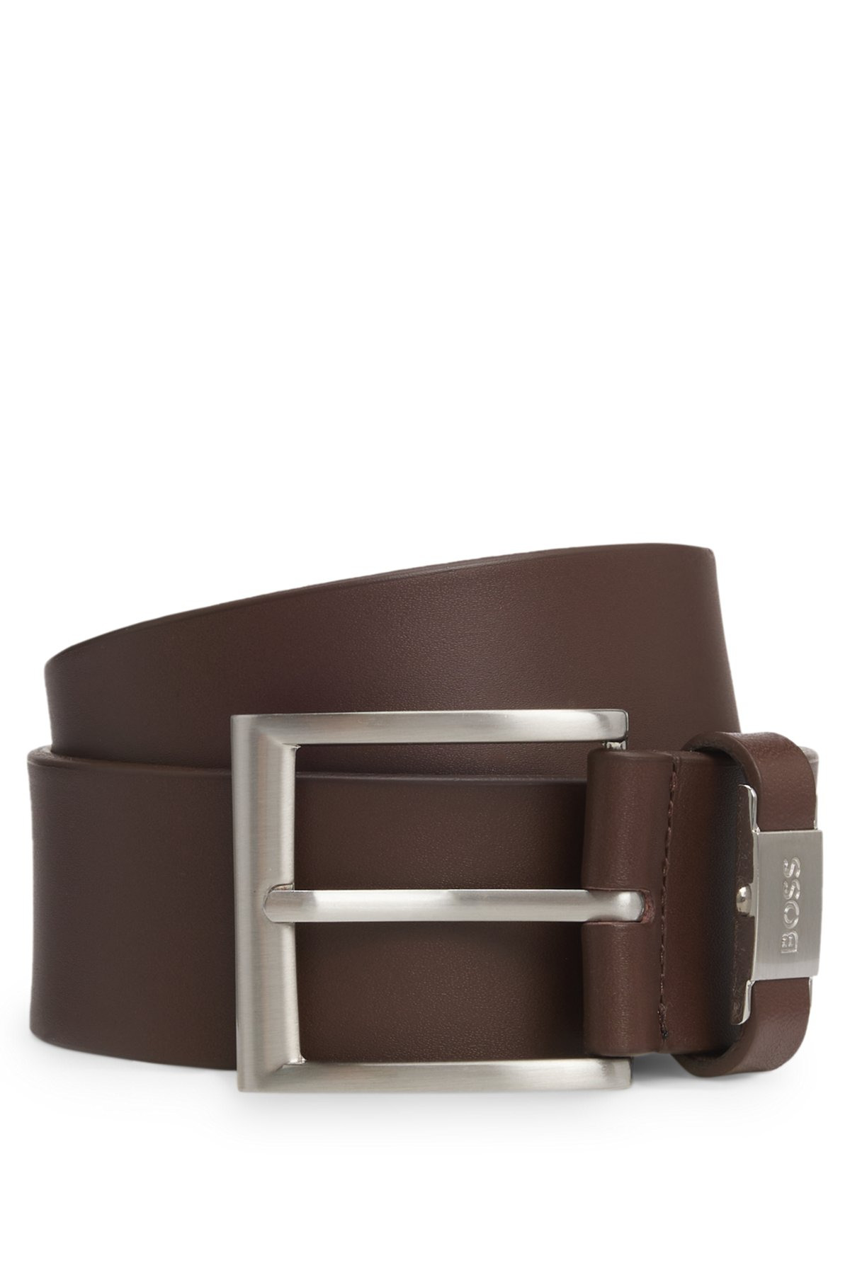 ITALIAN-LEATHER BELT WITH LOGO KEEPER AND BRUSHED HARDWARE - 1