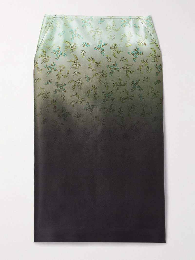 Dégradé Floral-print Silk-satin Midi Skirt 1
