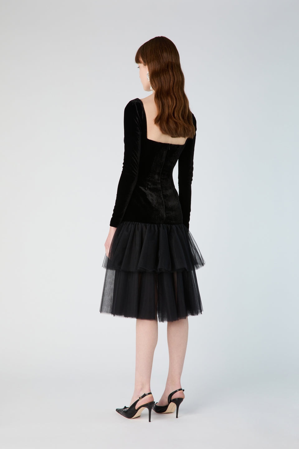 VELVET DRESS WITH TULLE SKIRT AND DUCHESSE BOW - 5