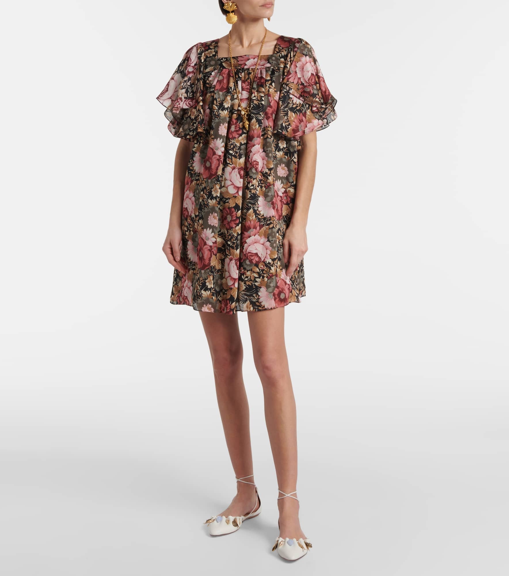 Floral silk chiffon minidress - 2