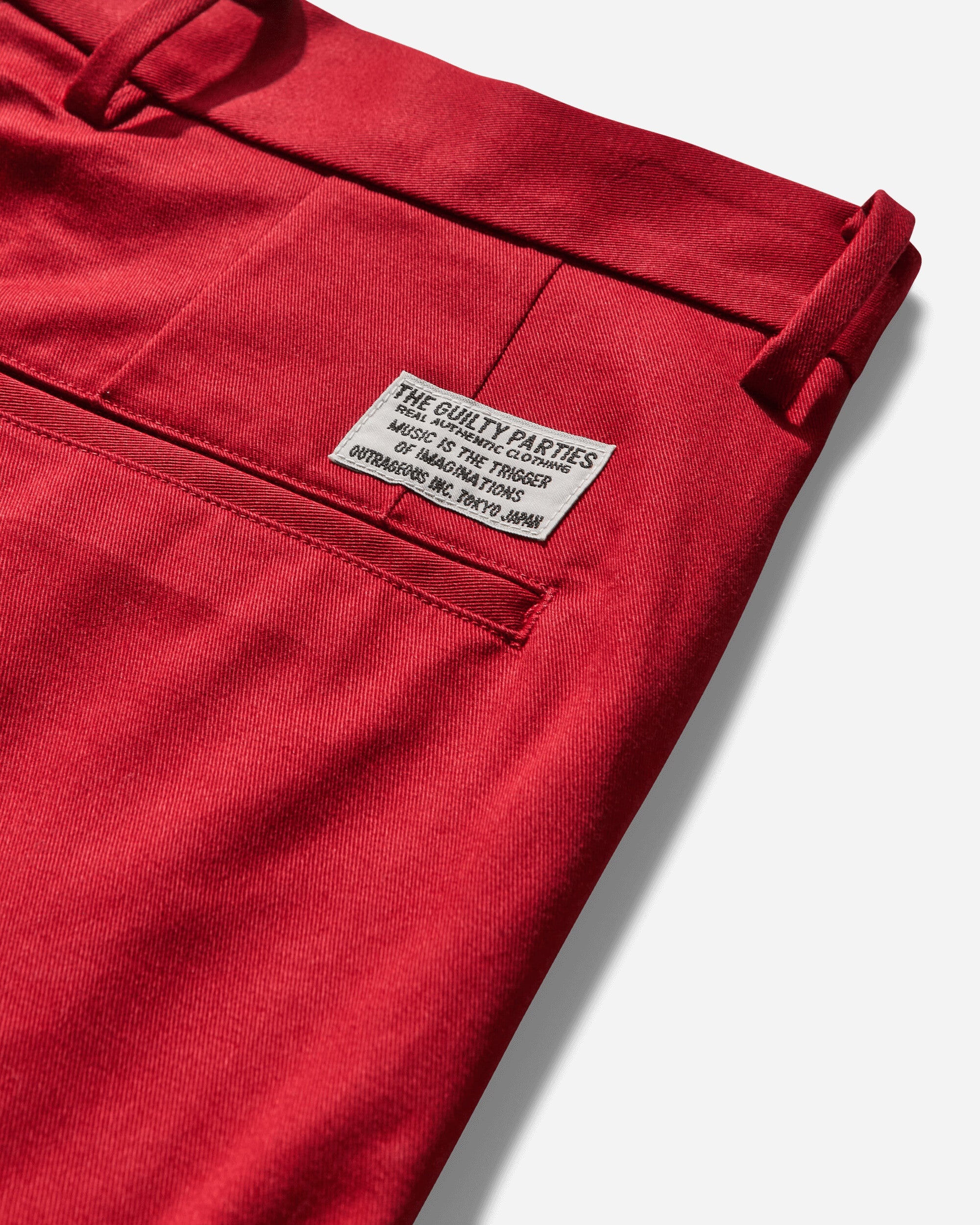 Men's Double Pleated Chino Trousers Red - 4