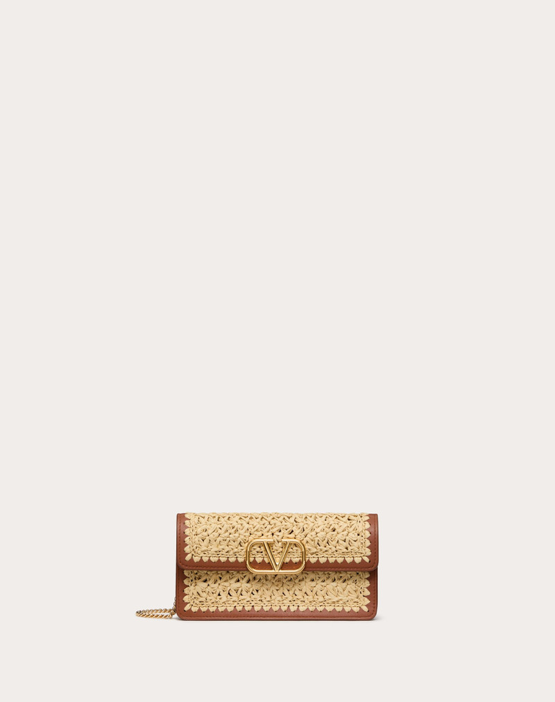 VLOGO SIGNATURE RAFFIA WALLET WITH CHAIN 1