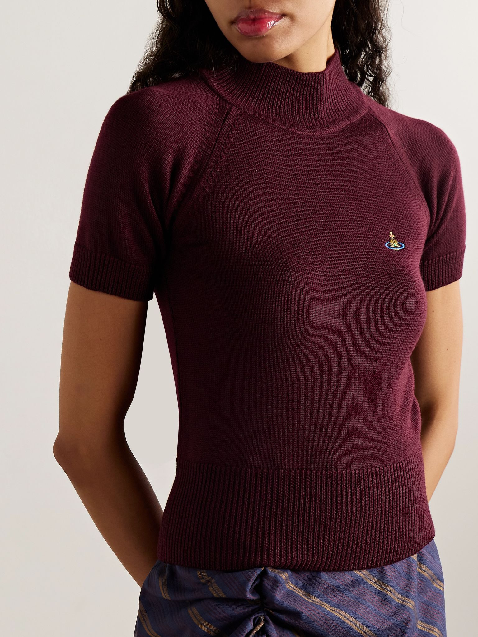 Bea logo-embroidered wool turtleneck sweater Burgundy - 3