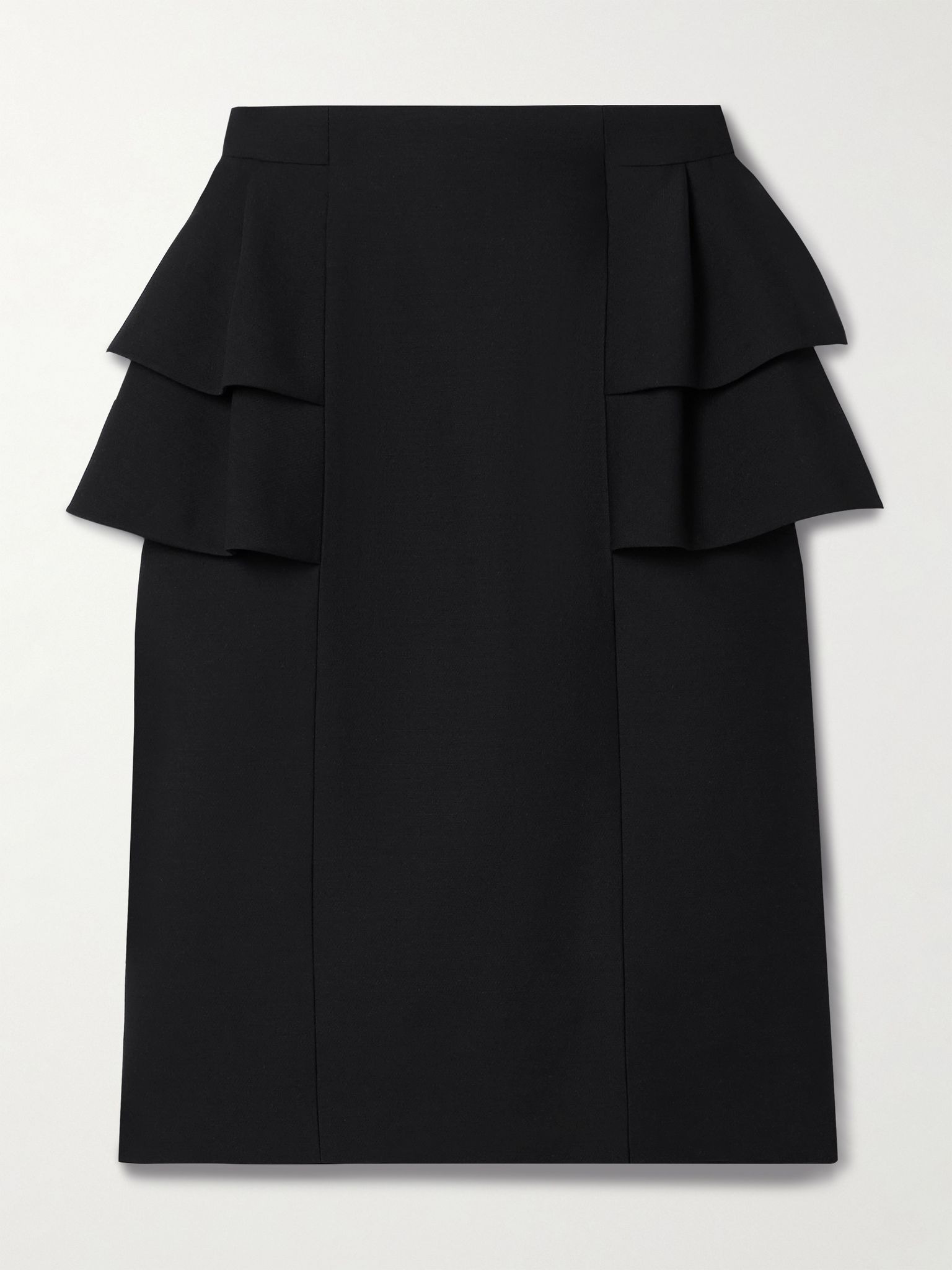 Ruffled wool and silk-blend crepe midi skirt Black - 1