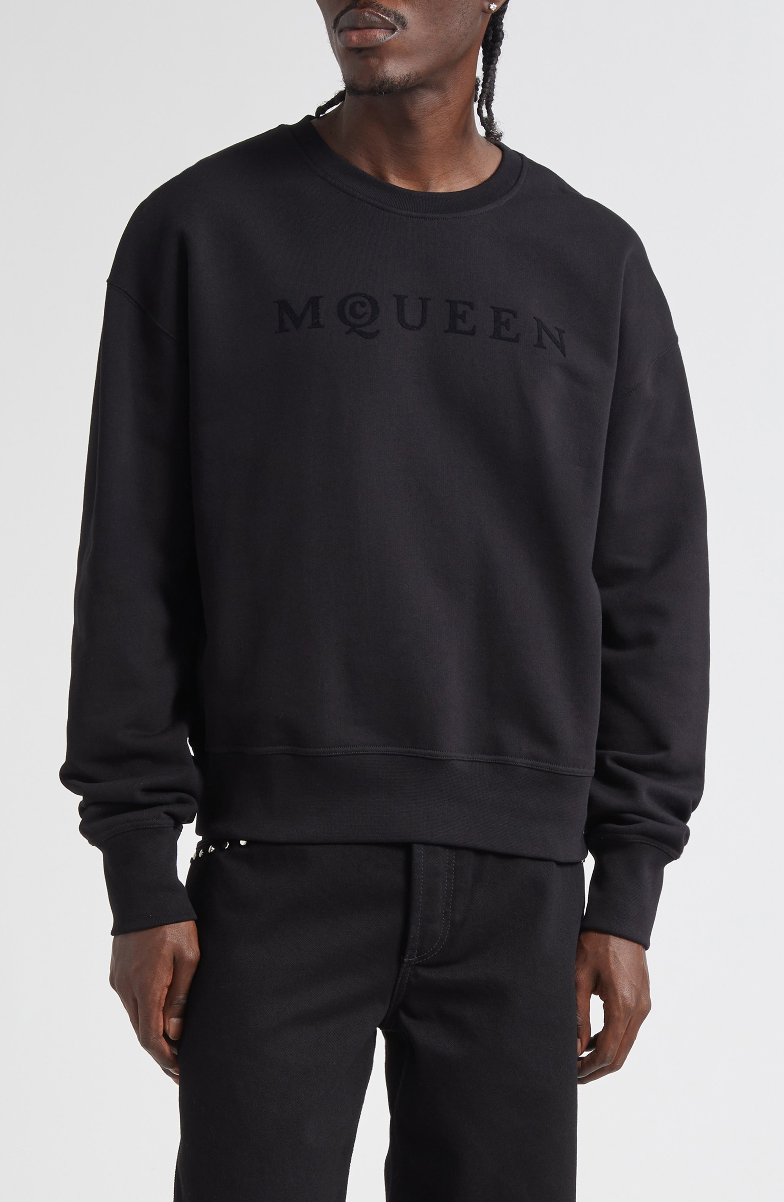 McQueen Logo Graphic French Terry Sweatshirt in Black /Black at Nordstrom - 1