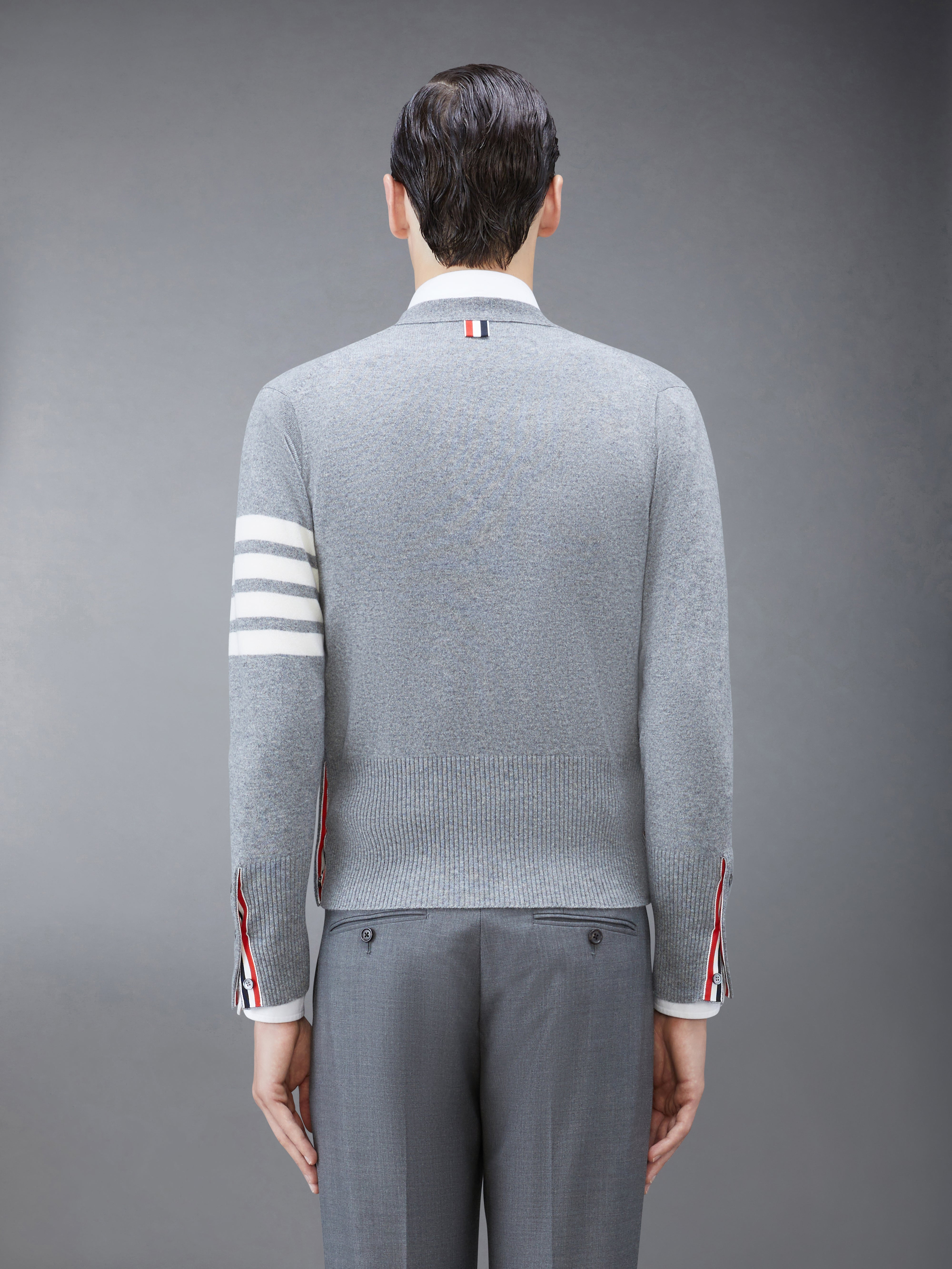 Light Grey Cashmere V-neck 4-Bar Cardigan - 2