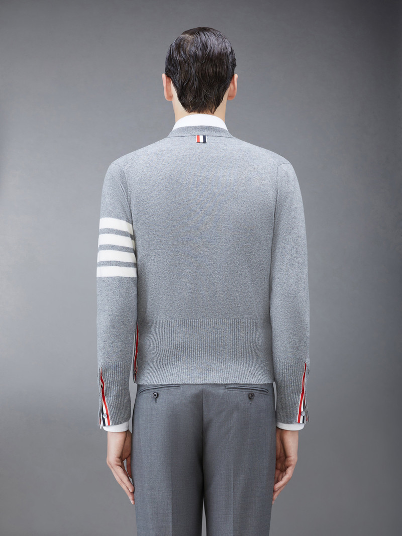 Thom Browne Light Grey Cashmere V-neck 4-Bar Cardigan outlook