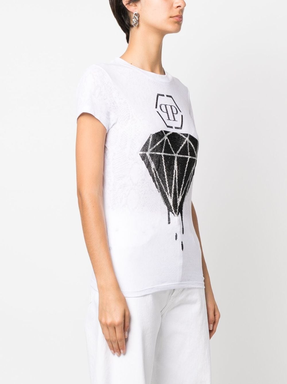 snakeskin-print cotton T-shirt - 3
