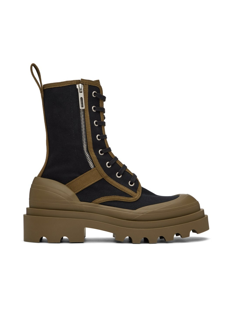 Black & Khaki Calf-High Boots - 1