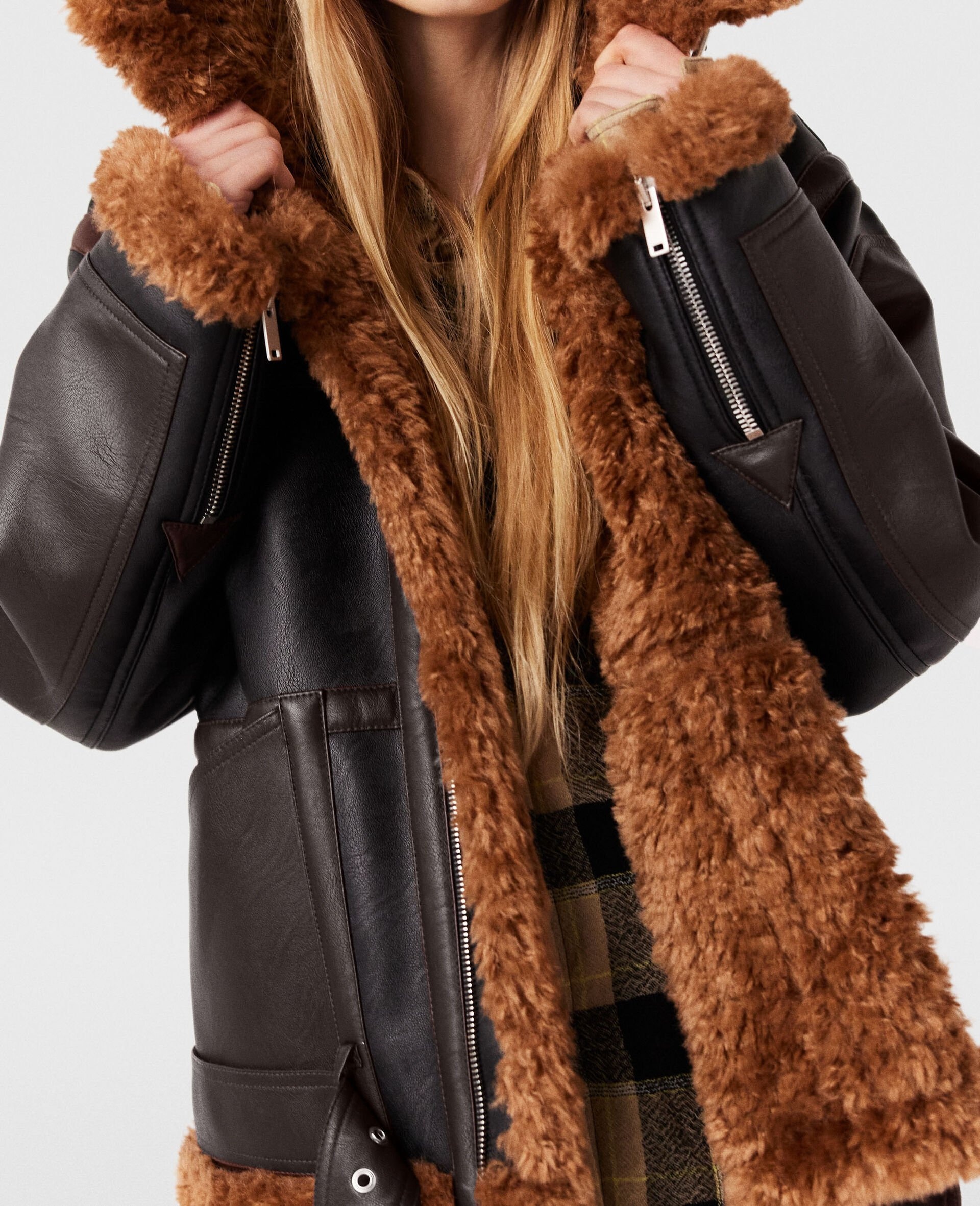 Plush Teddy Paneled Biker Jacket - 4