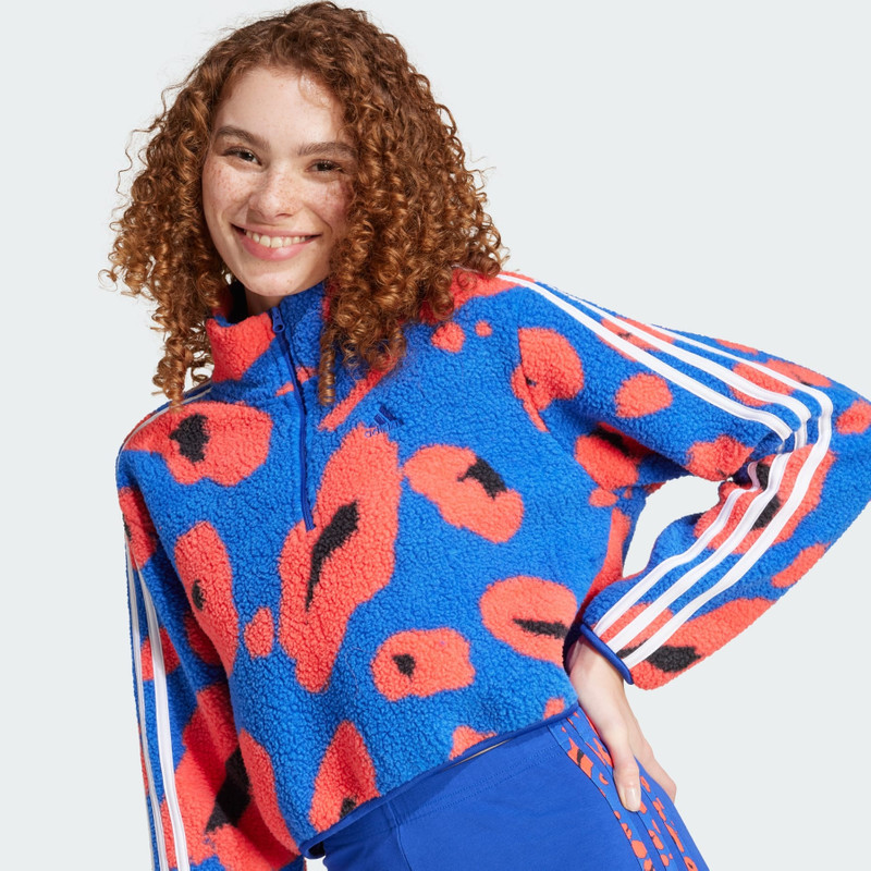 Essentials 3-Stripes Animal Print High Pile Cropped 1/4 Zip Top 5