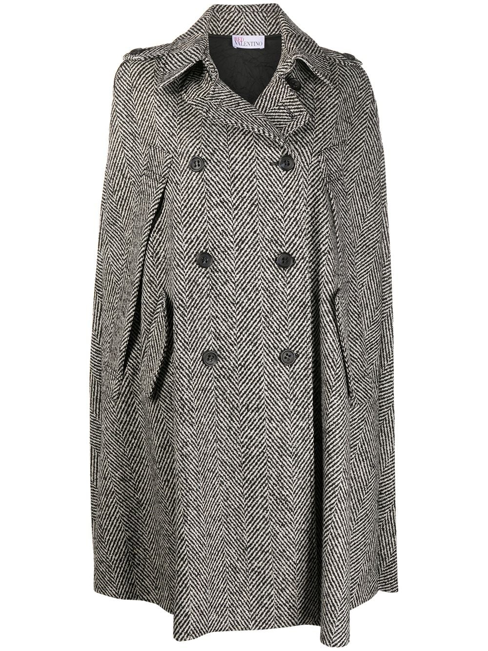 herringbone double-breasted coat - 1