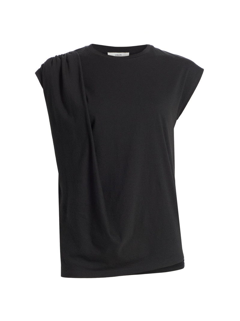 Women's Draped Cotton Top - Black 1