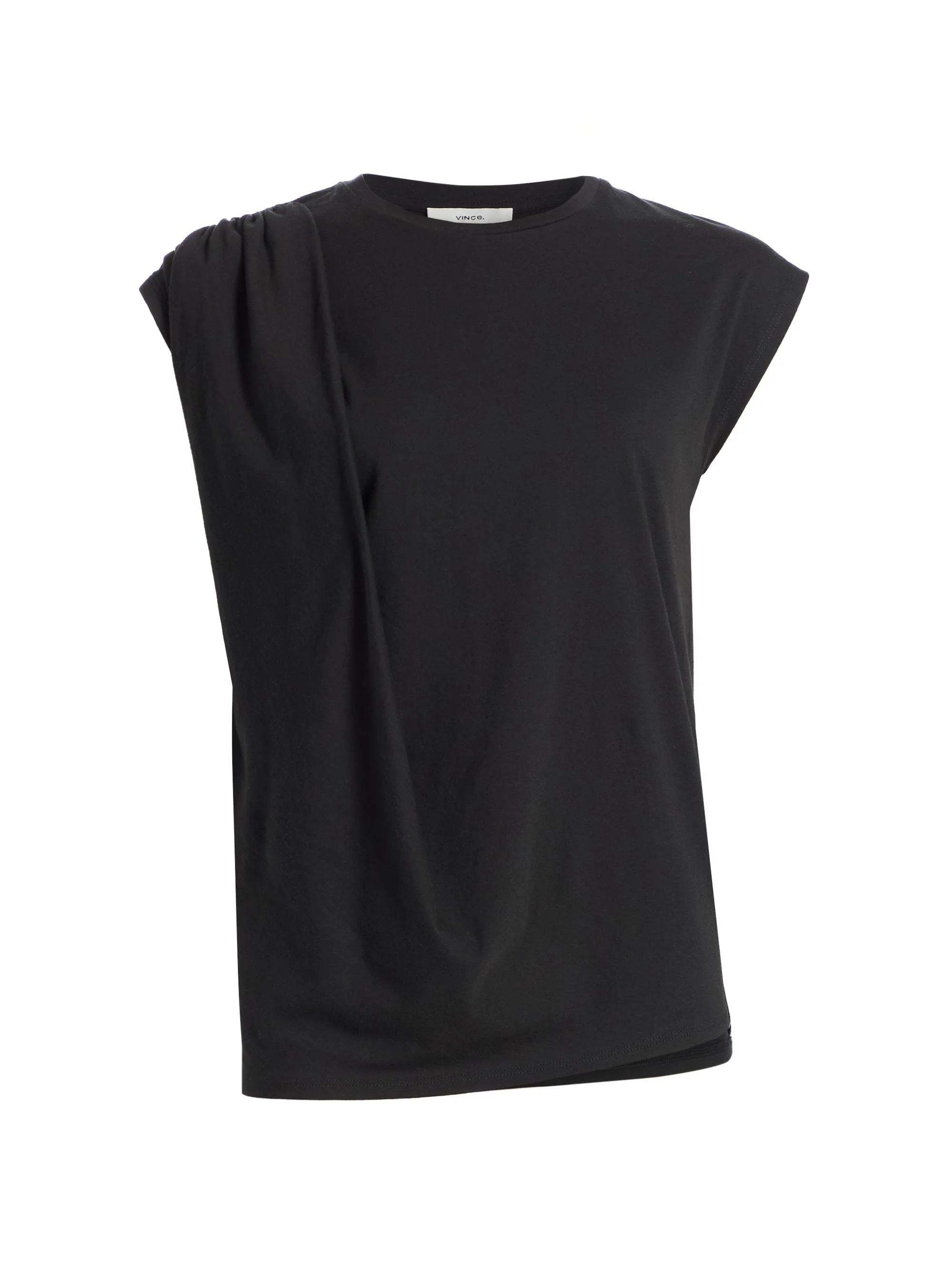 Women's Draped Cotton Top - Black - 1