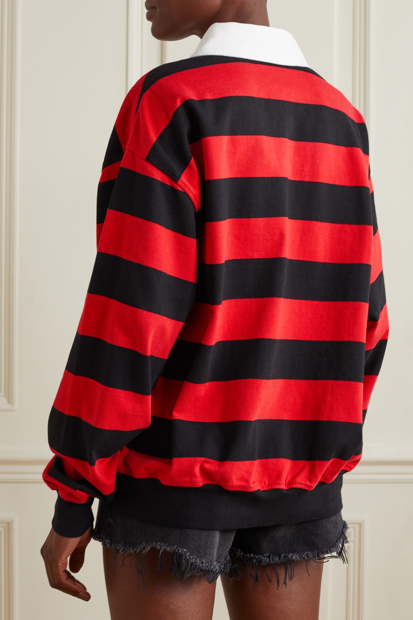 Twill-trimmed embroidered striped cotton-jersey top - 4