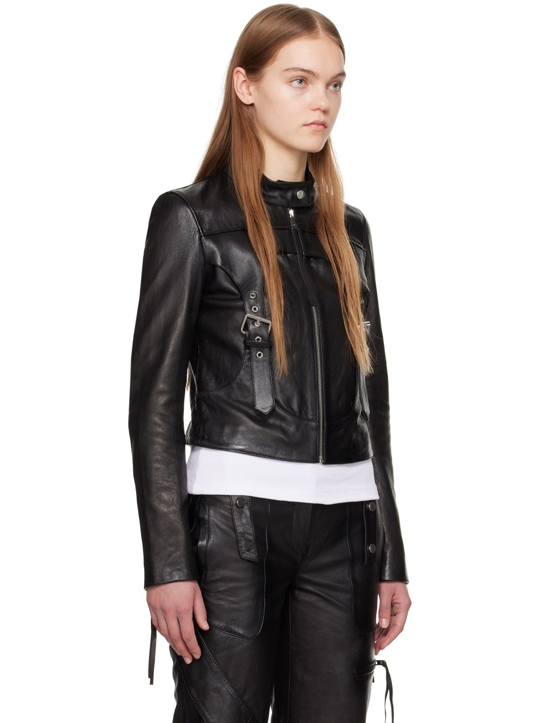 Black Guêpière Leather Biker Jacket - 2