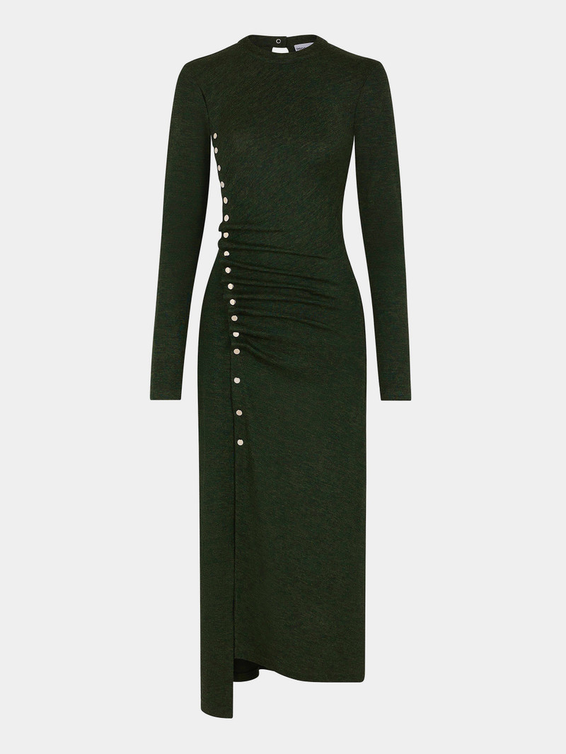 rabanne KHAKI DRAP PRESSION DRESS IN WOOL JERSEY - 23ajro654la0309 |  REVERSIBLE