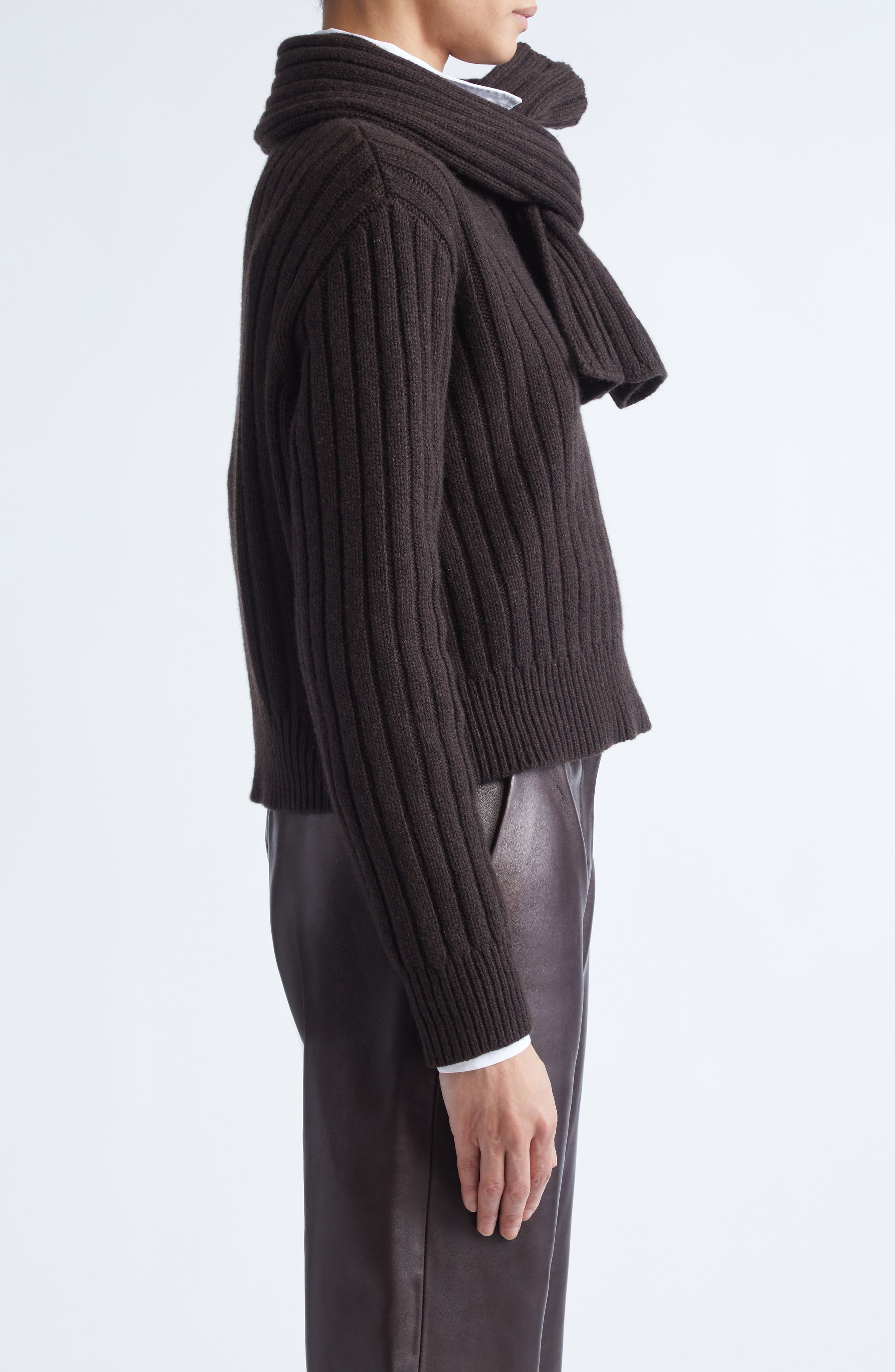 Brandon Maxwell The Ryan Rib Recycled Cashmere Scarf Sweater in Chocolate Brown at Nordstrom - 4