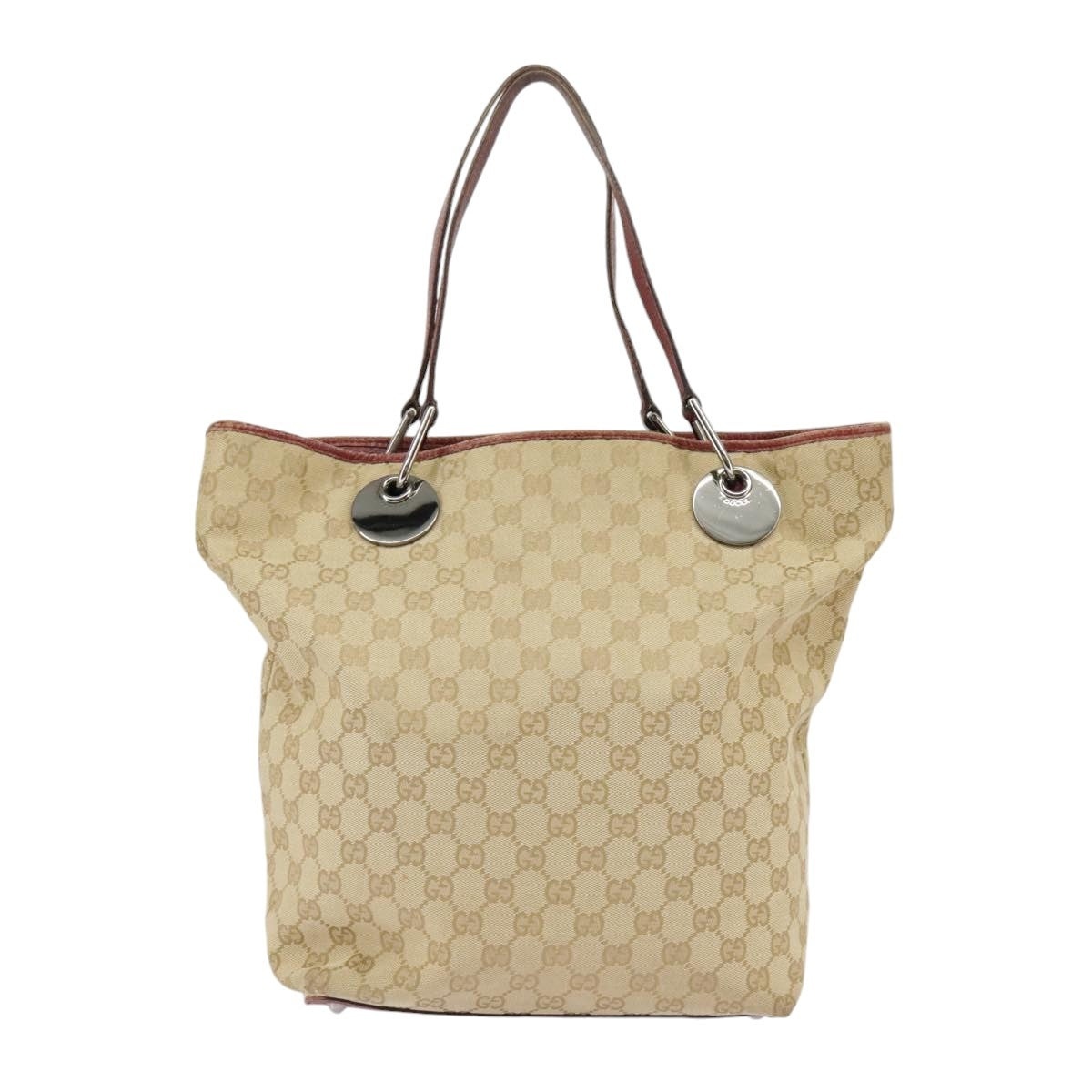 GUCCI GG Canvas Tote Bag Beige Silver Red - 2