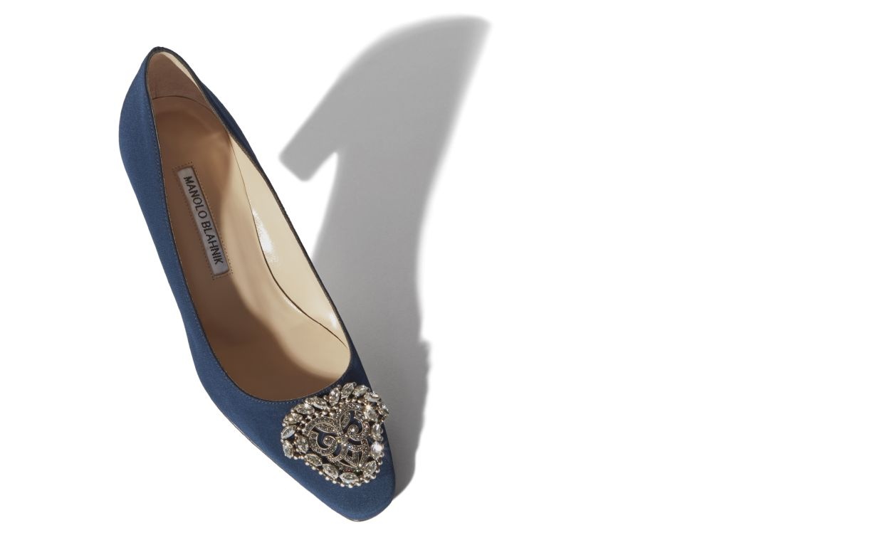 Navy Crêpe De Chine Jewel Buckle Pumps - 2