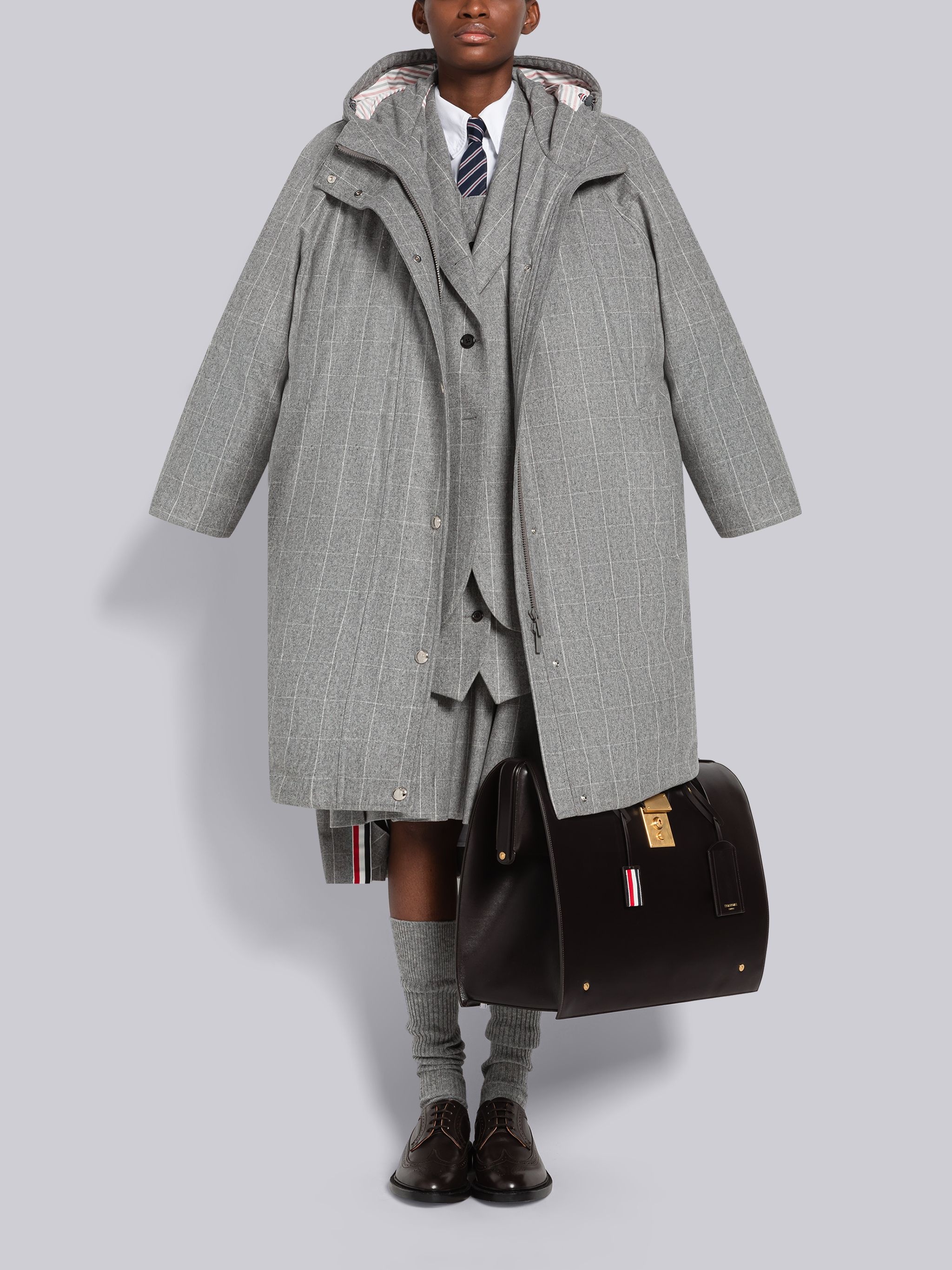 Windowpane Flannel Side Split Vest Dress - 4