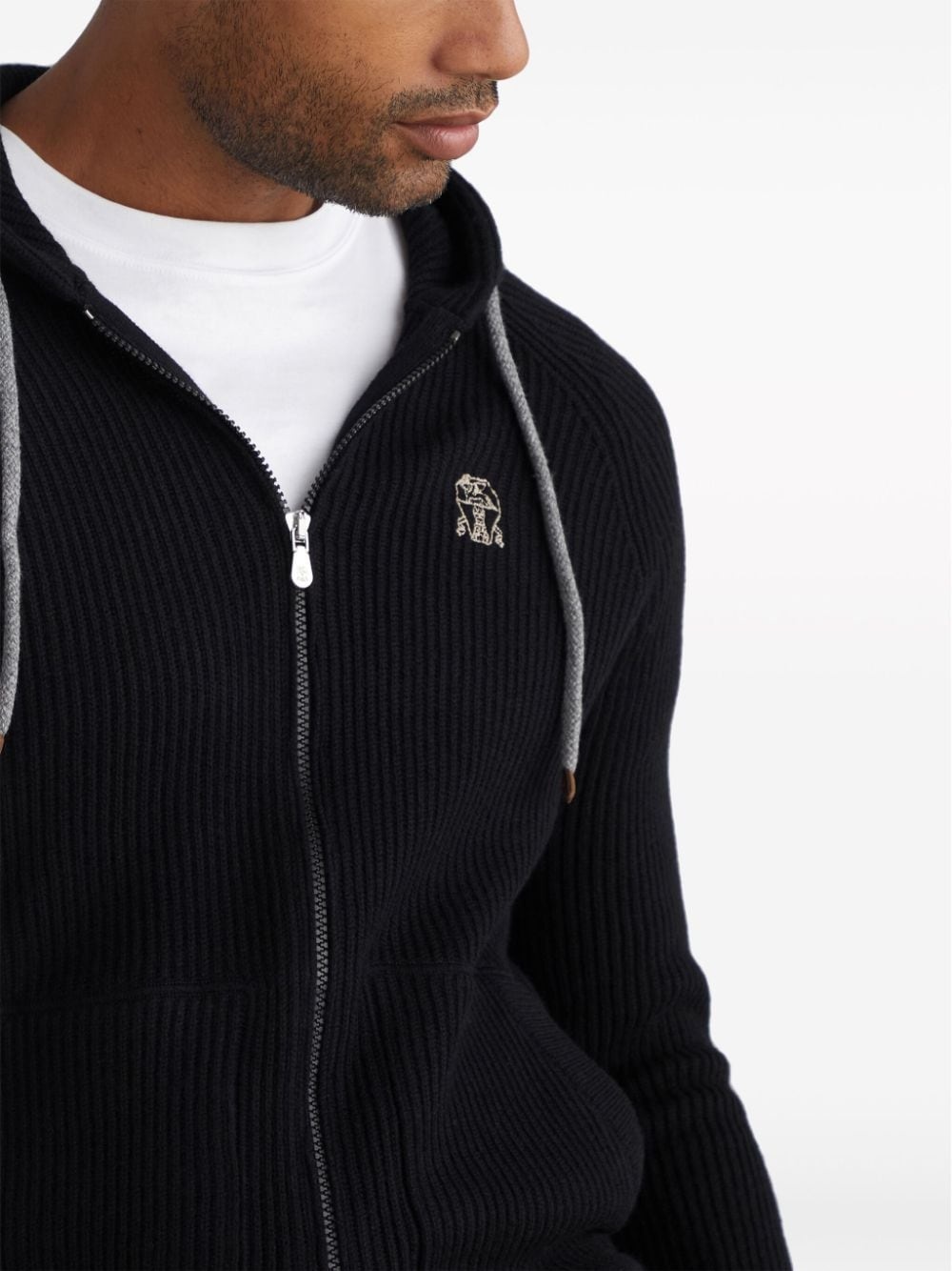 logo-embroidered ribbed-knit cashmere cardigan - 5