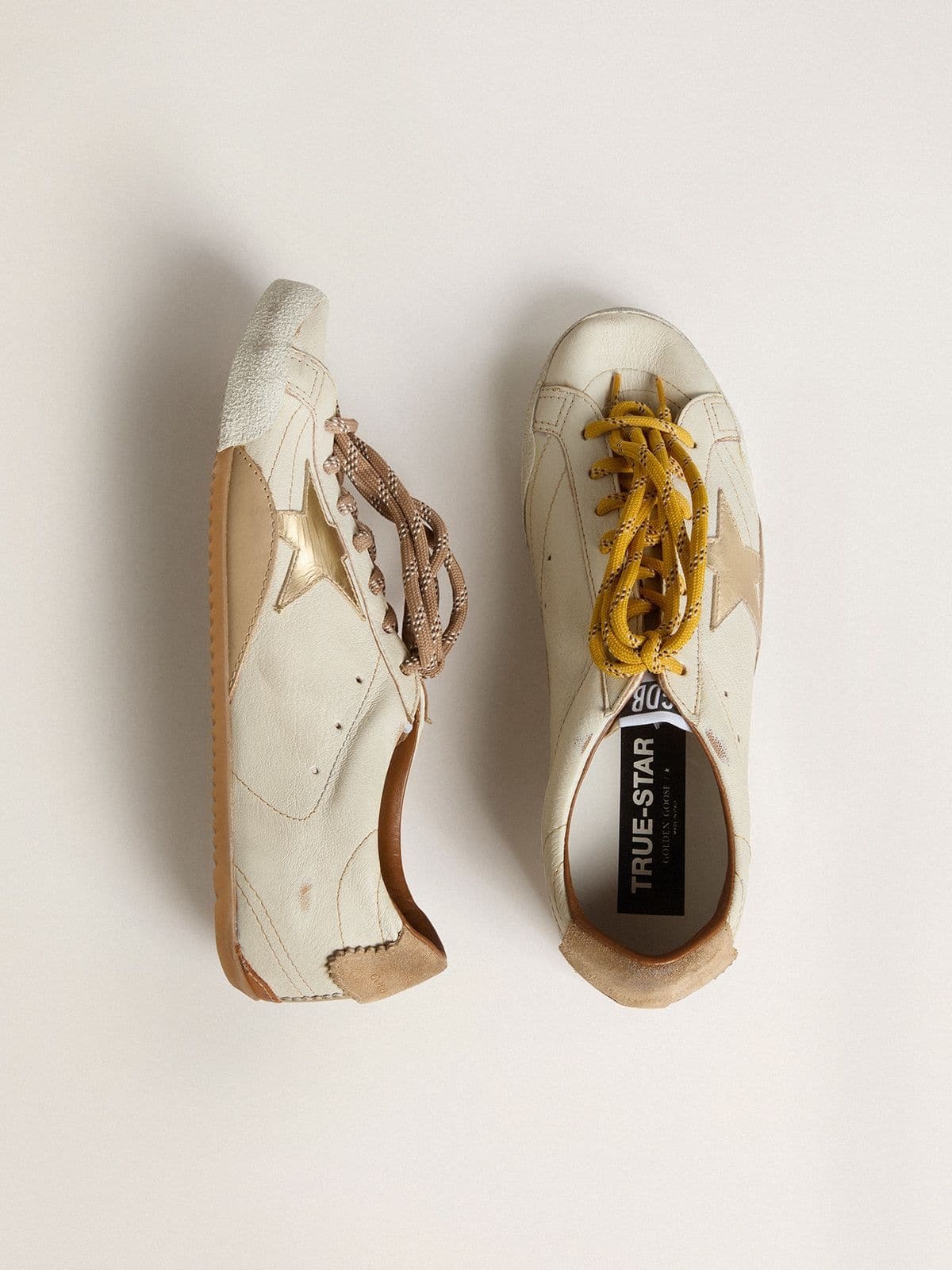 Men's True-Star in white nappa leather with gold foiled leather star and beige suede heel tab - 2