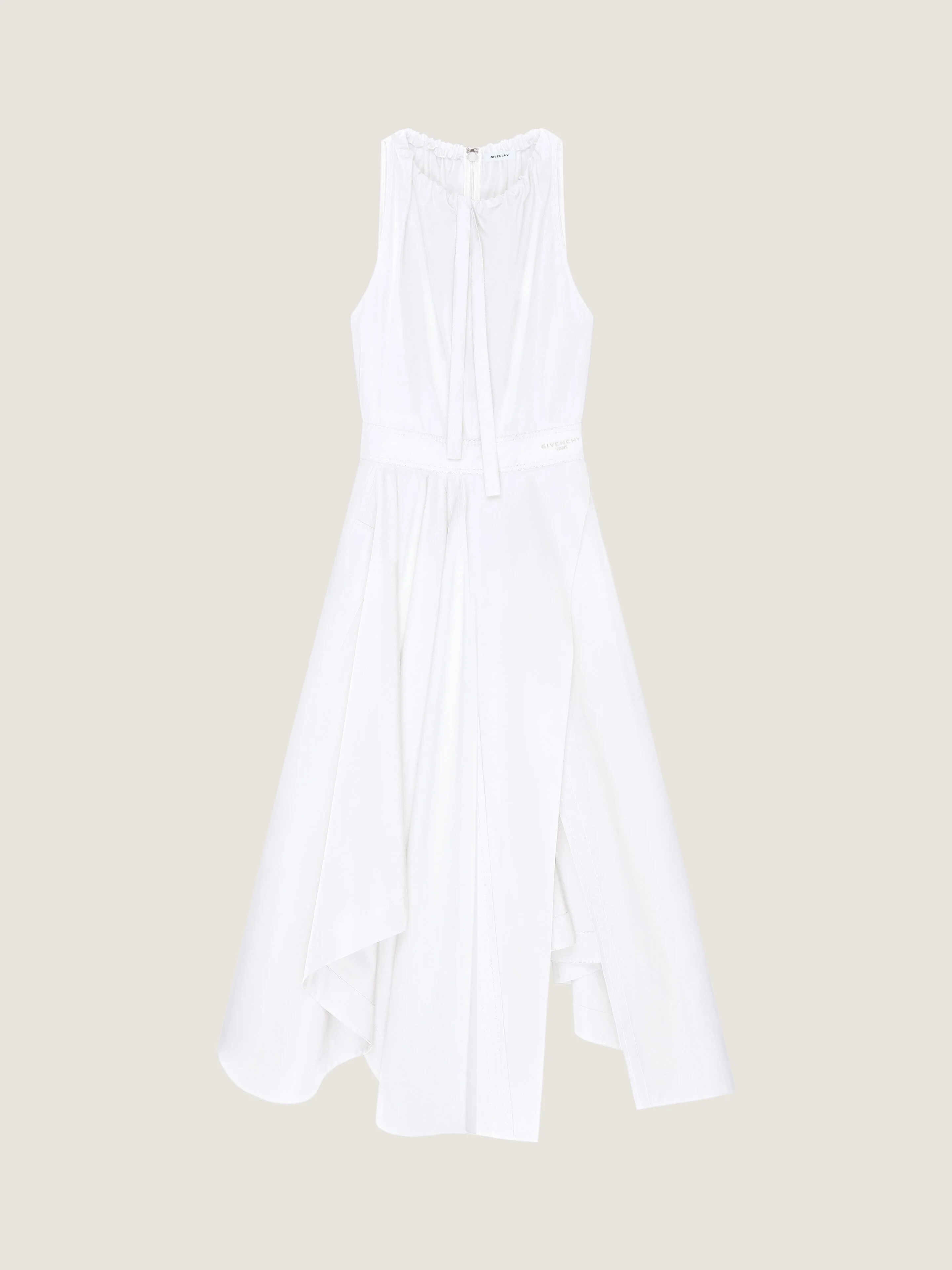 LONG ASYMMETRIC DRESS IN POPLIN WITH BOW - 1