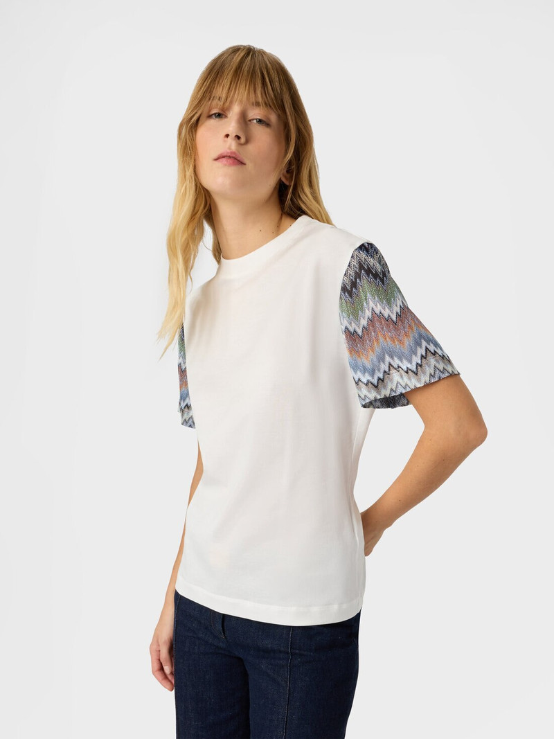 Cotton Jersey Crewneck T-Shirt with Contrast Sleeves 4