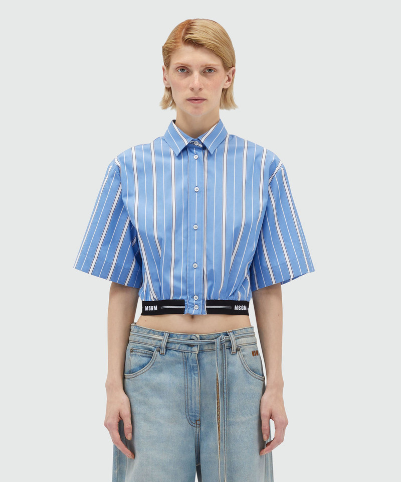 MSGM Cropped shirt in striped poplin with MSGM elastic outlook