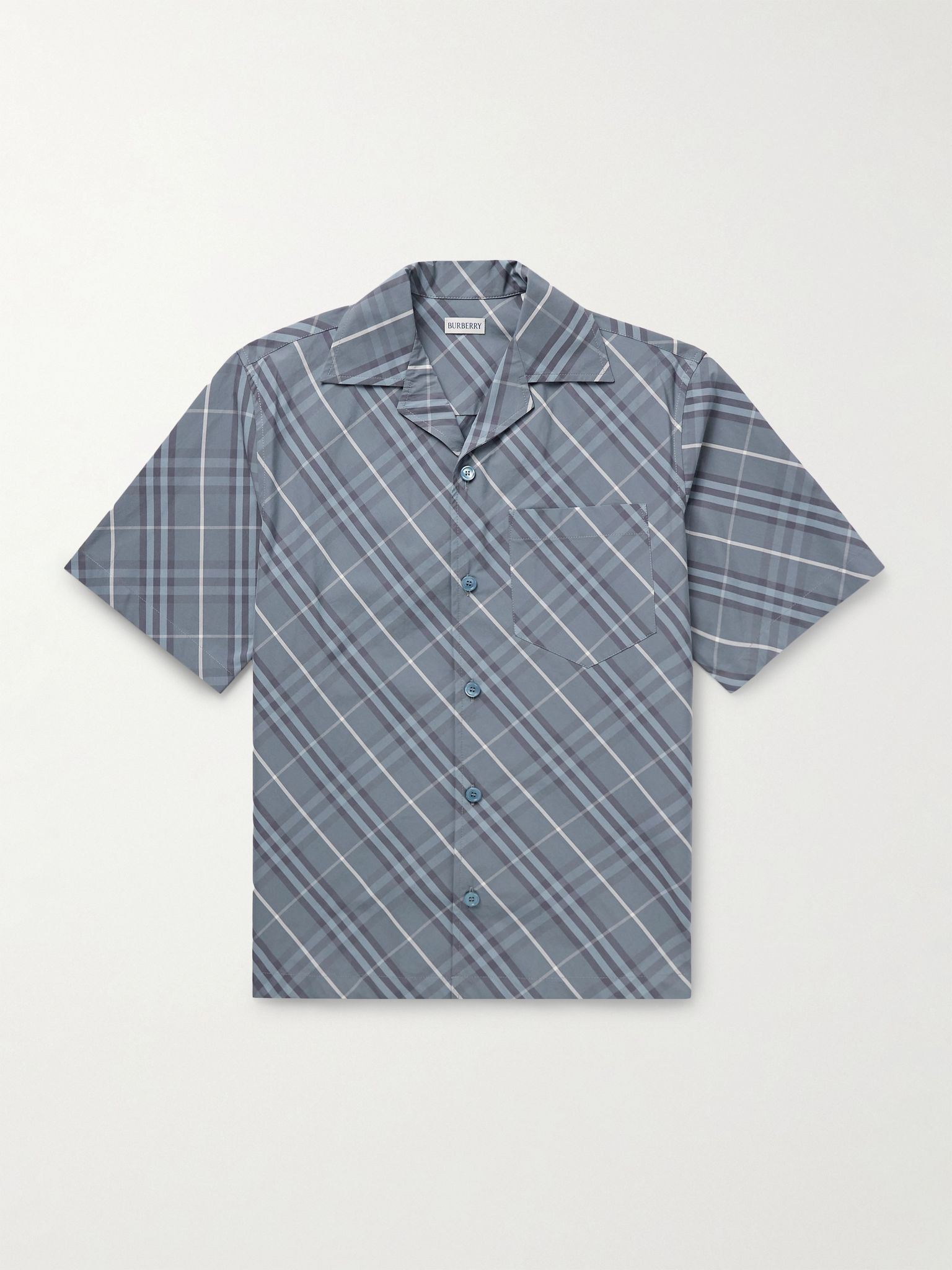 Camp-Collar Checked Cotton-Poplin Shirt Navy - 1