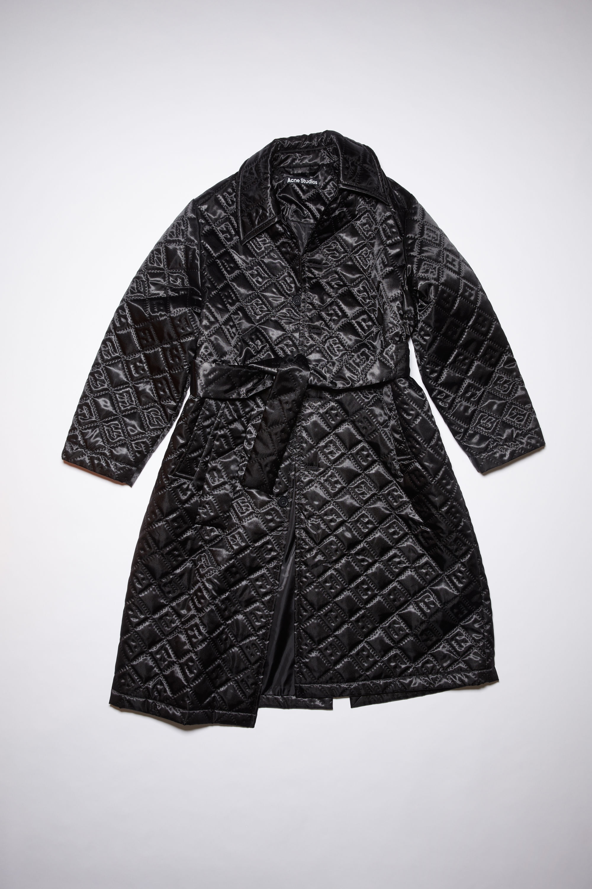 Quilted satin coat - Black - 7