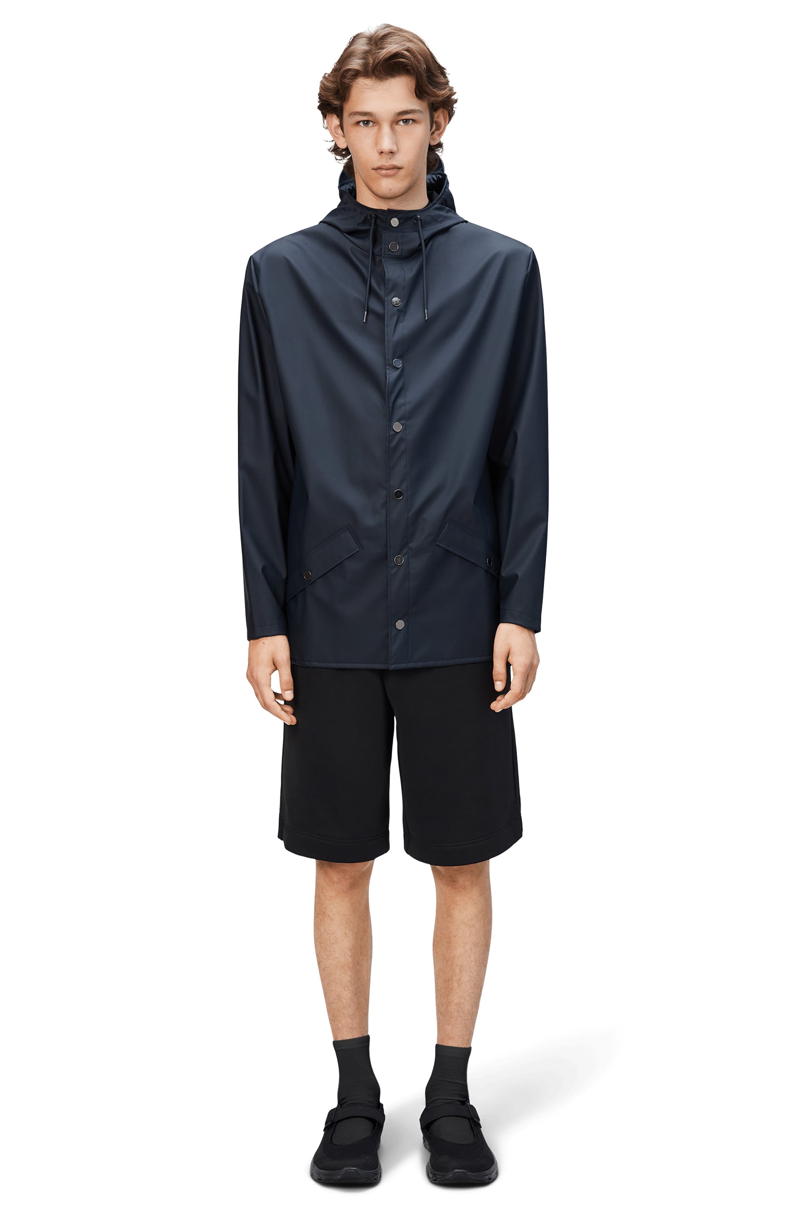 Rains Gender Inclusive Lightweight Hooded Waterproof Rain Jacket in Navy at Nordstrom - 3