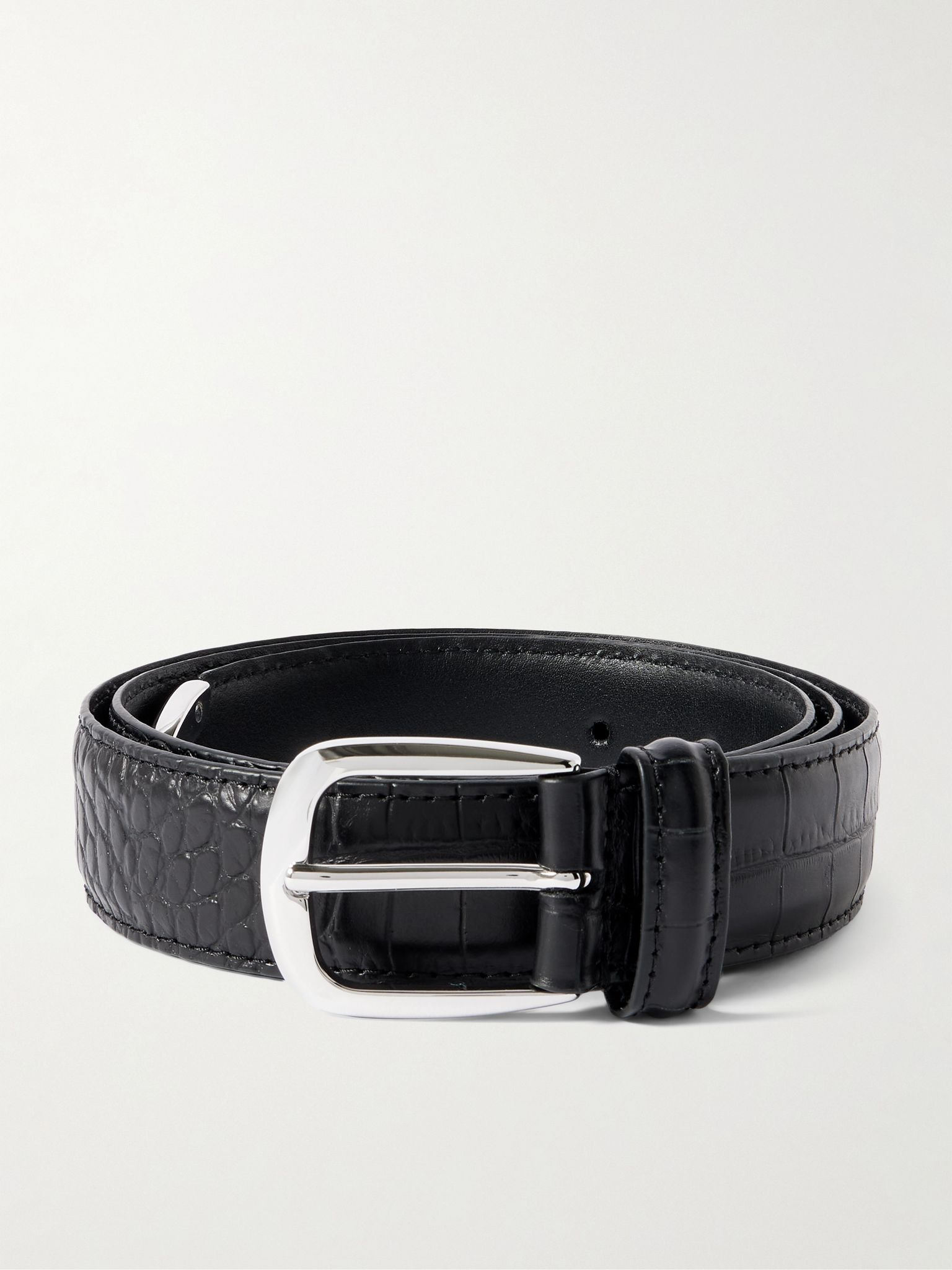 3cm Croc-Effect Leather Belt Black - 1