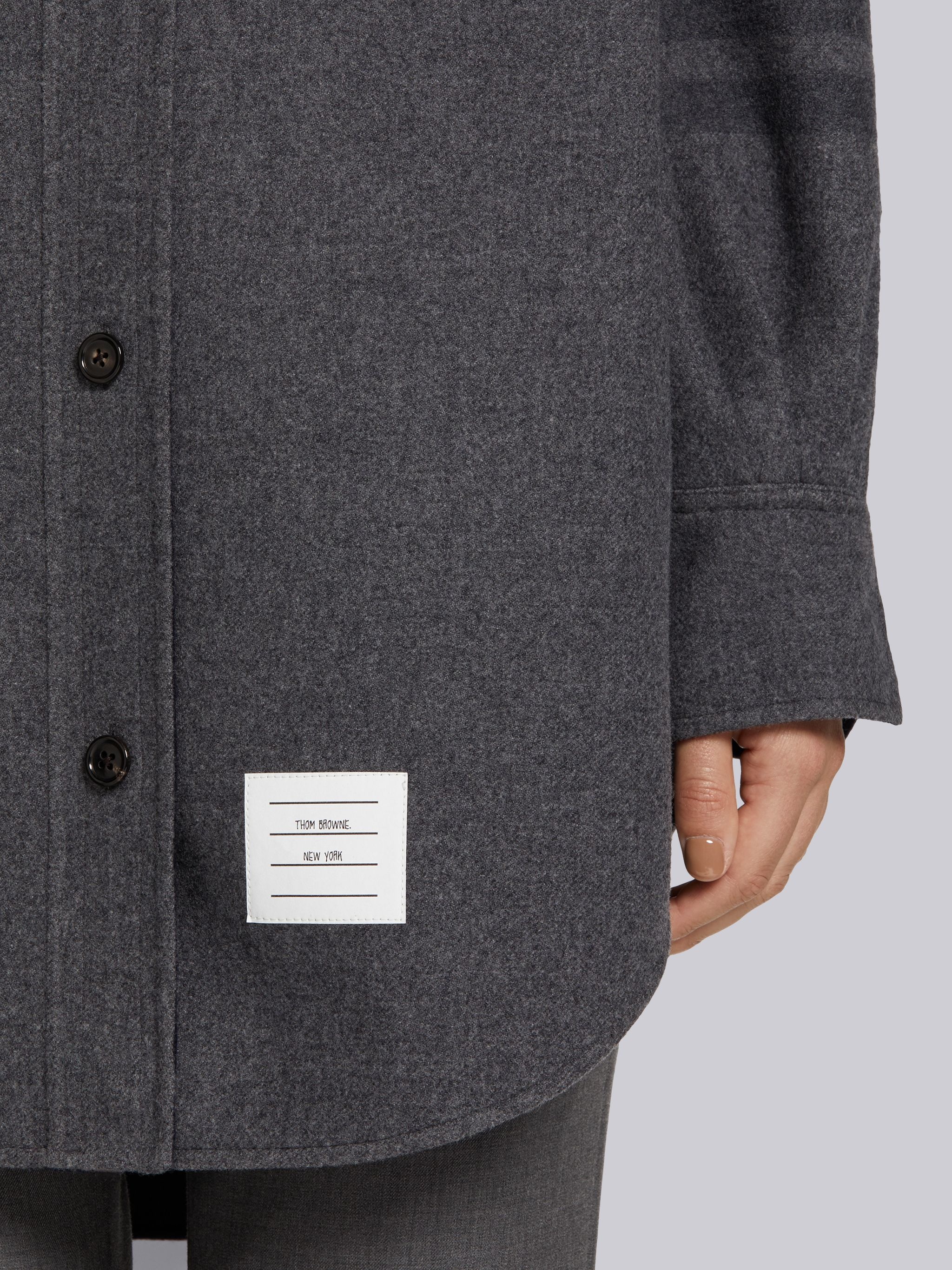 Medium Grey Double Face Melton Wool Engineered 4-Bar Long-sleeved Supersized Shirtdress - 6