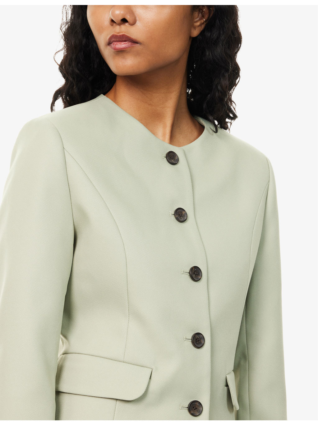 Agnes Round-Neck Fitted Woven Jacket - 5