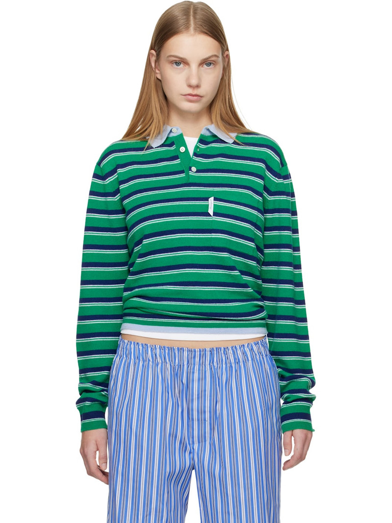 Green & Navy Knit Stripe Polo 1