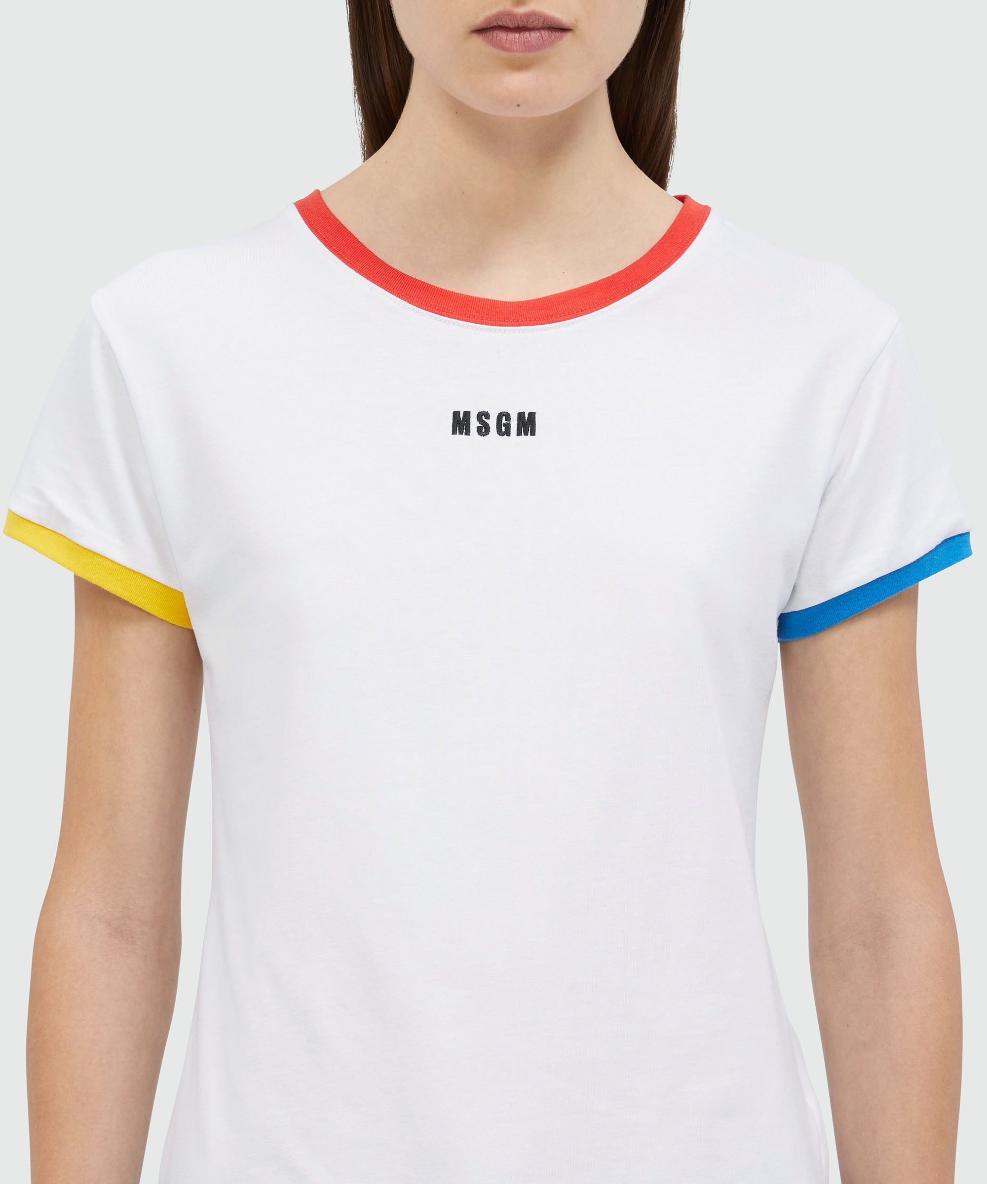 White stretch jersey T-Shirt with multicolored profiles - 5