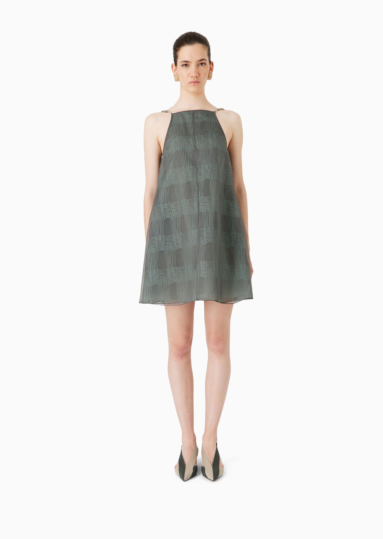 Flared dress in check-embroidered organza - 2