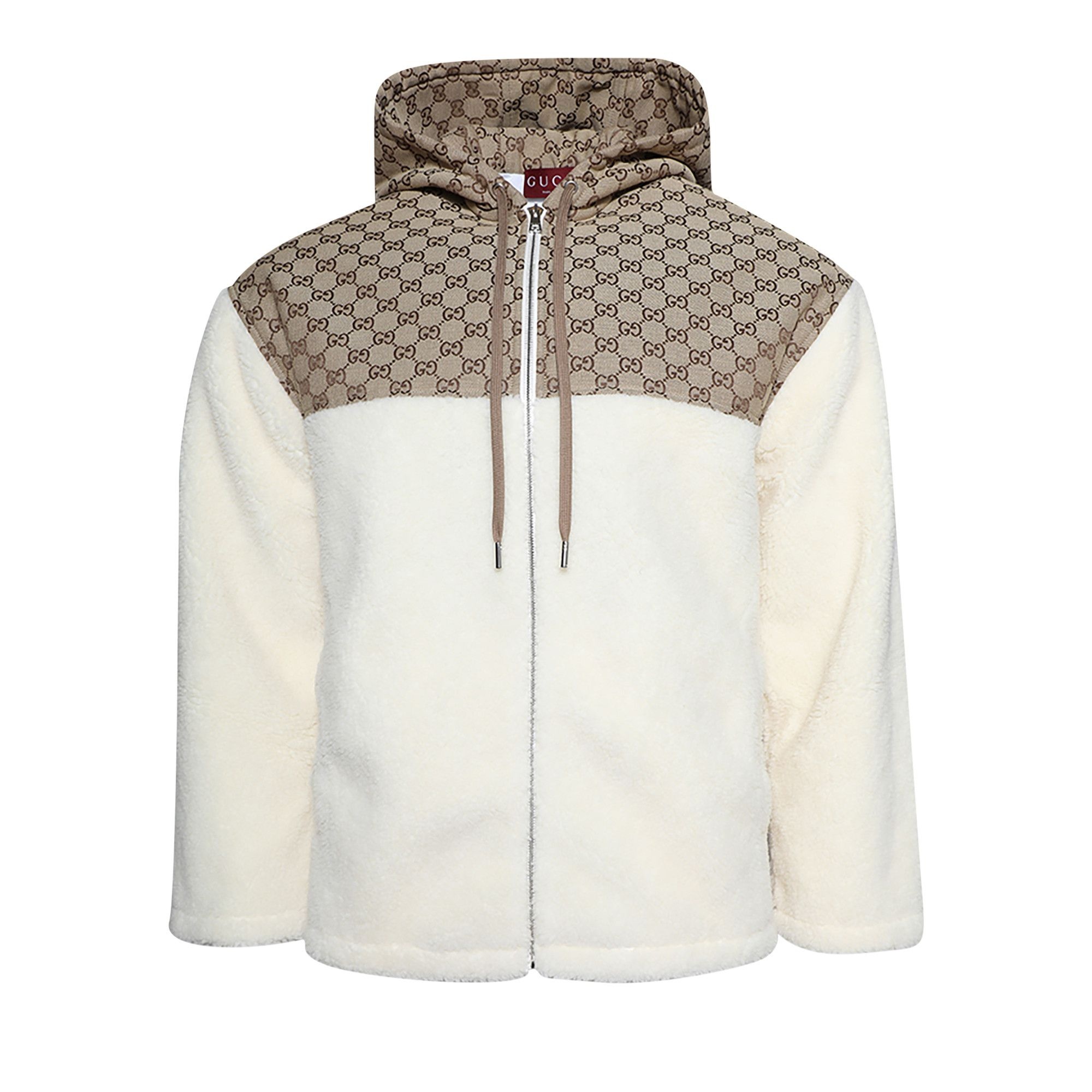Gucci Intarsia Wool Fleece Zip Jacket 'White/Camel' - 1