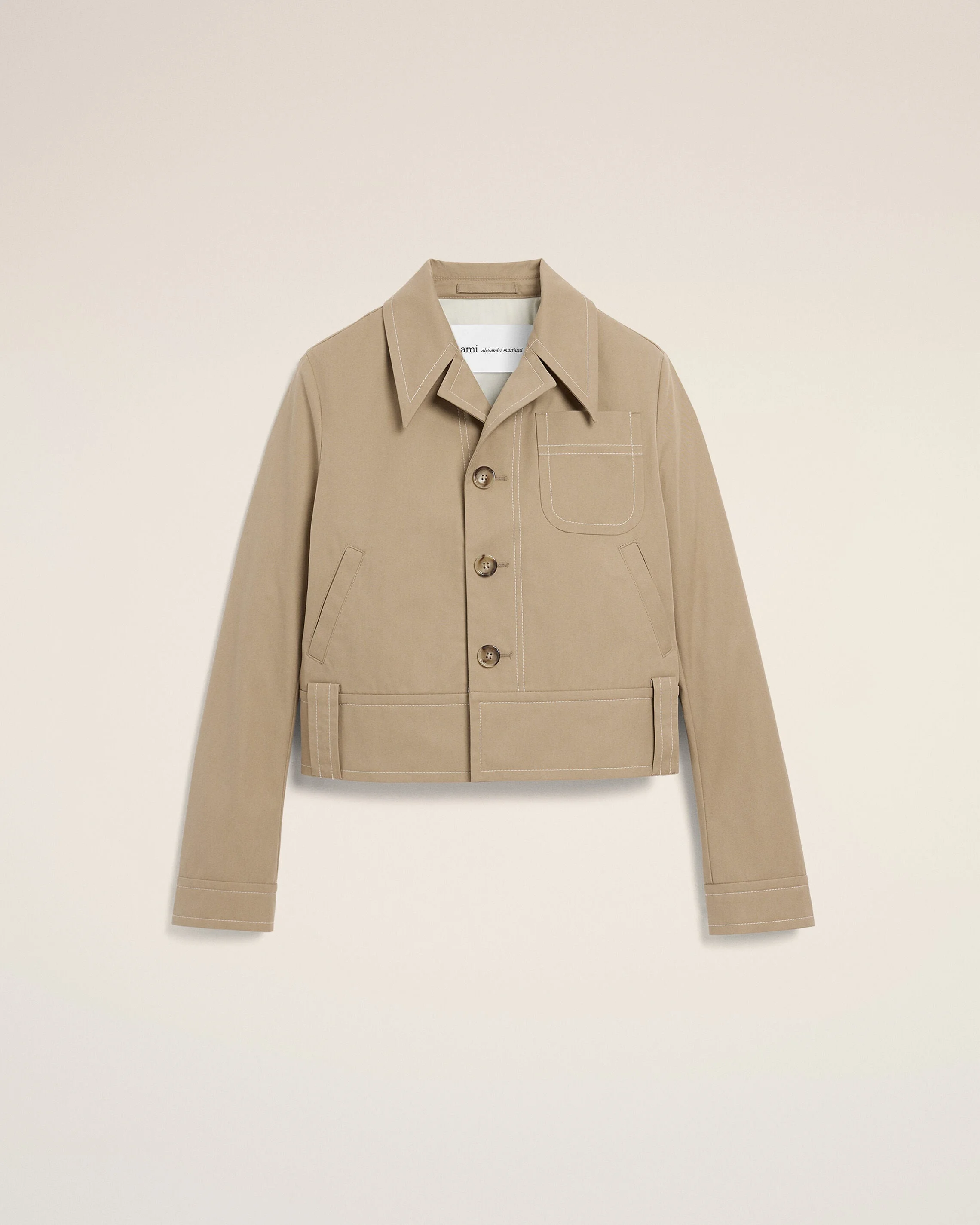 BEIGE COTTON BUTTONED JACKET - 1