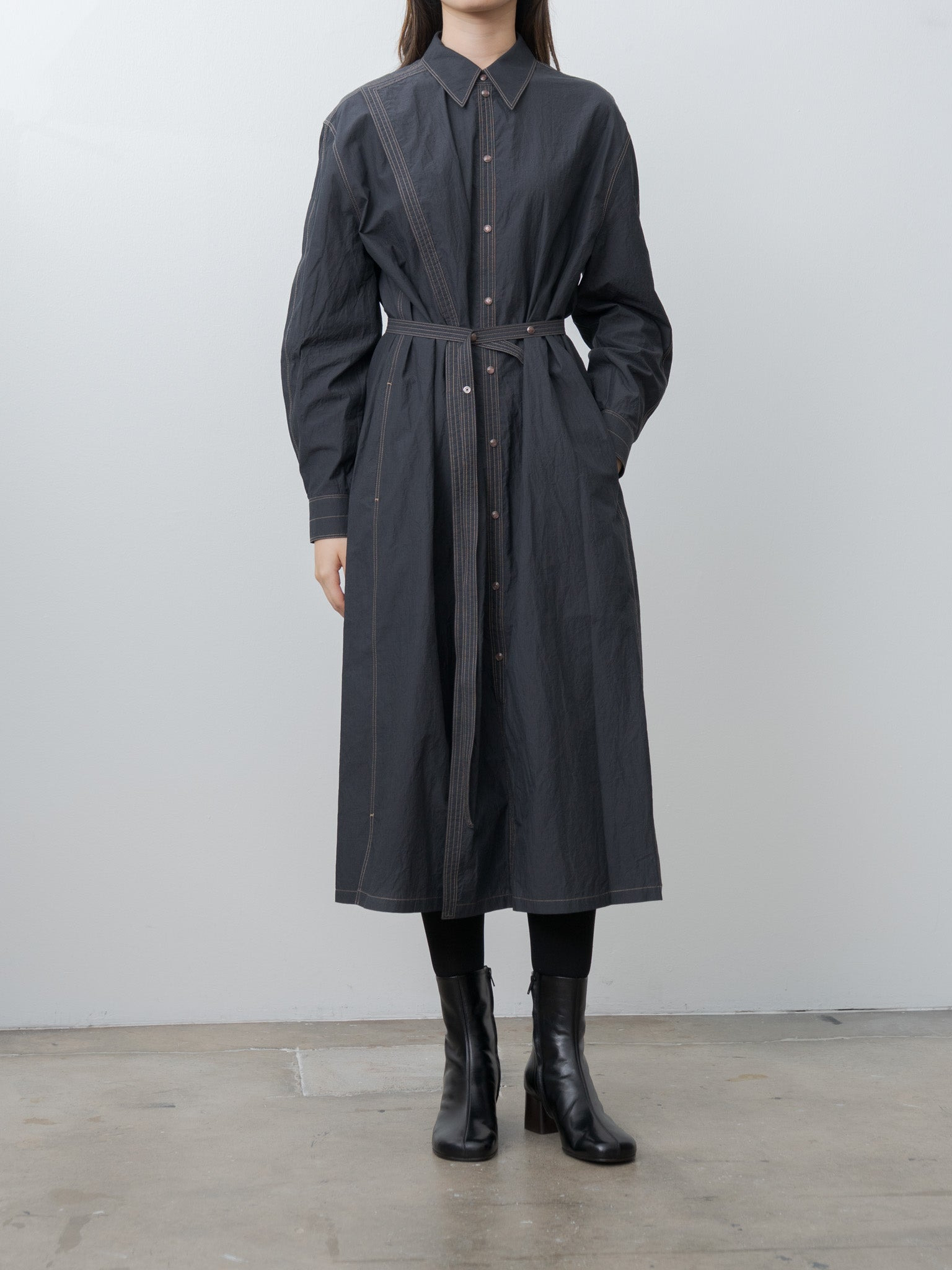 Asymmetrical Shirt Dress - Charcoal - 6